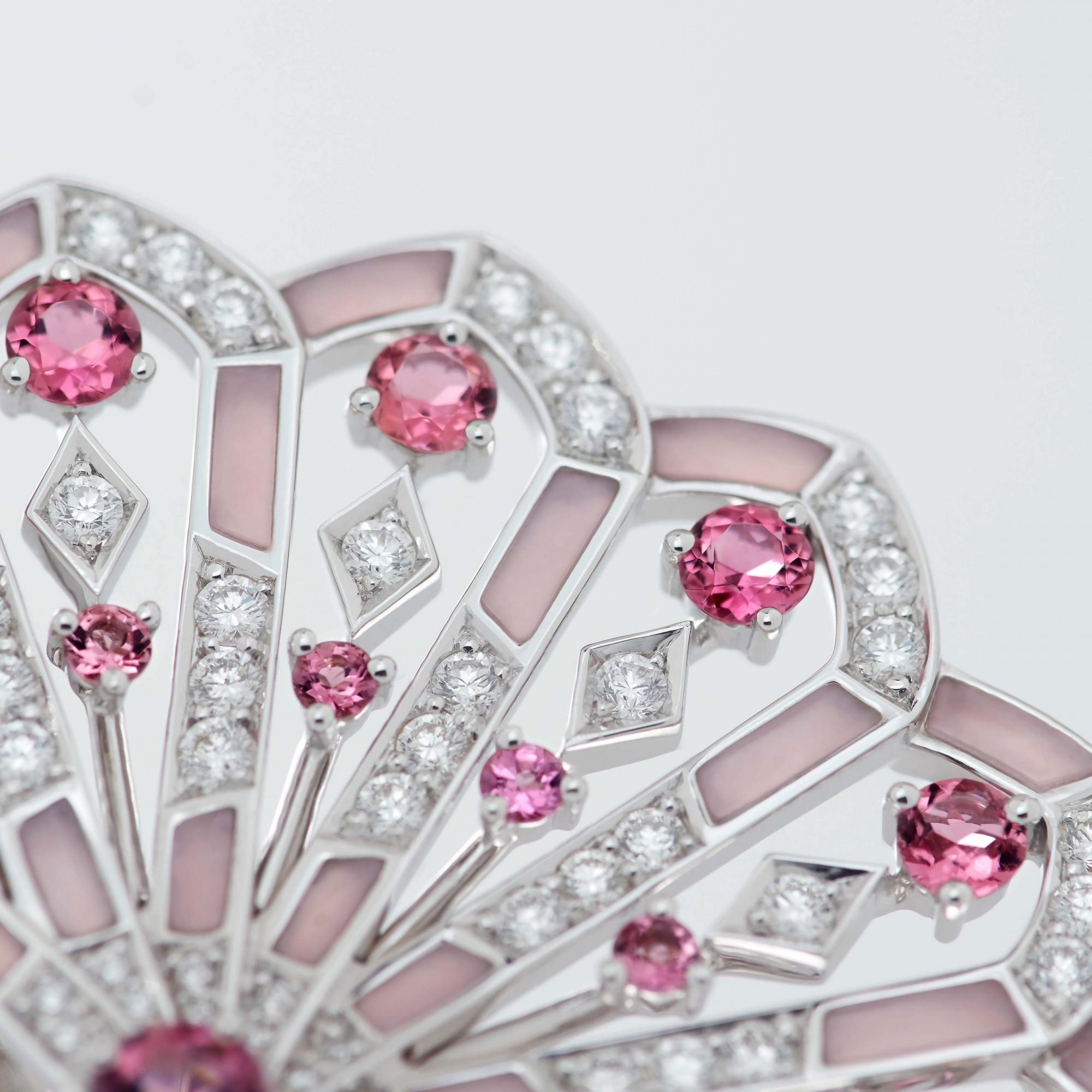 Garrard Fanfare Symphony collection Diamond and Pink Tourmaline Earrings In 18ct White Gold with Pink Opal 2017281 Detail 2