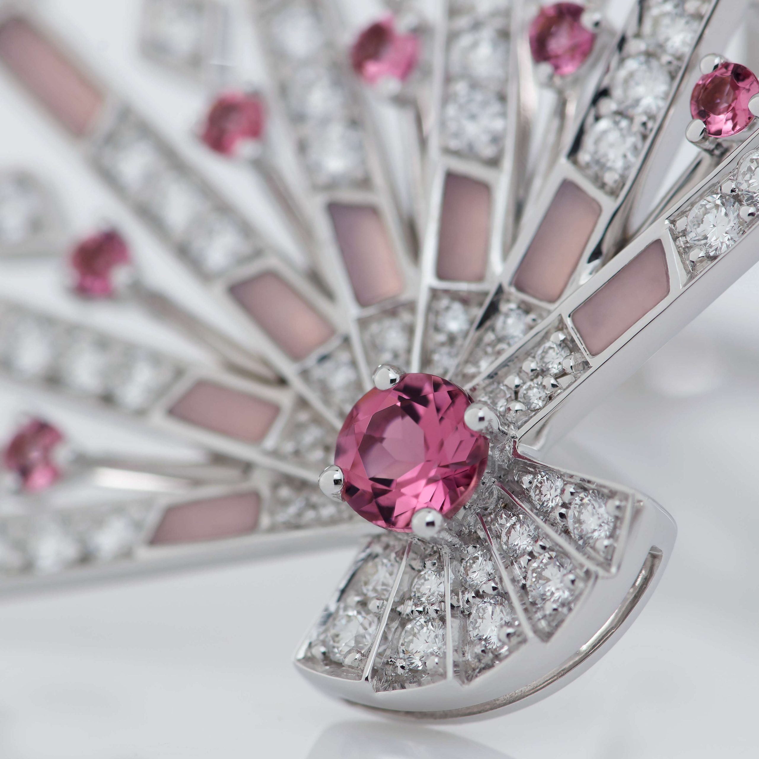 Garrard Fanfare Symphony collection Diamond and Pink Tourmaline Earrings In 18ct White Gold with Pink Opal 2017281 Detail Garrard Fanfare Symphony collection Diamond and Pink Tourmaline Earrings In 18ct White Gold with Pink Opal 2017281 Detail