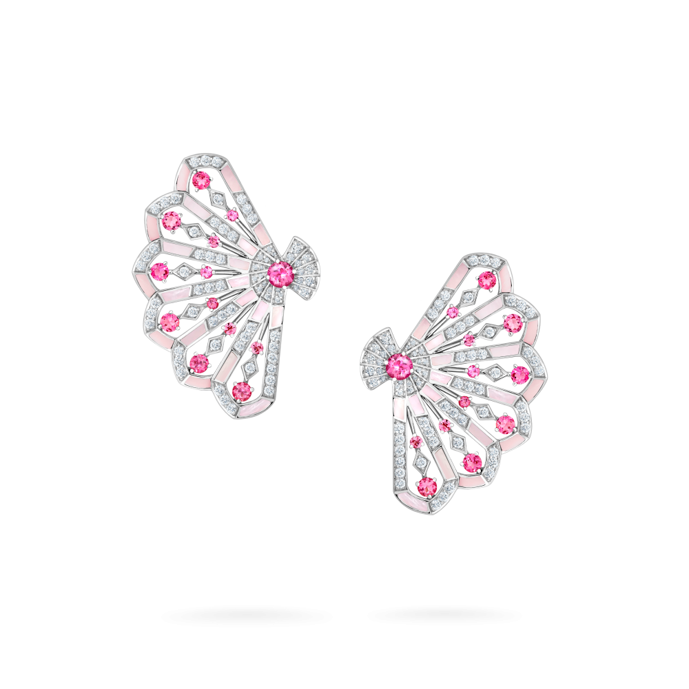 Garrard Fanfare Symphony collection Diamond and Pink Tourmaline Earrings In 18ct White Gold with Pink Opal 2017281 Hero