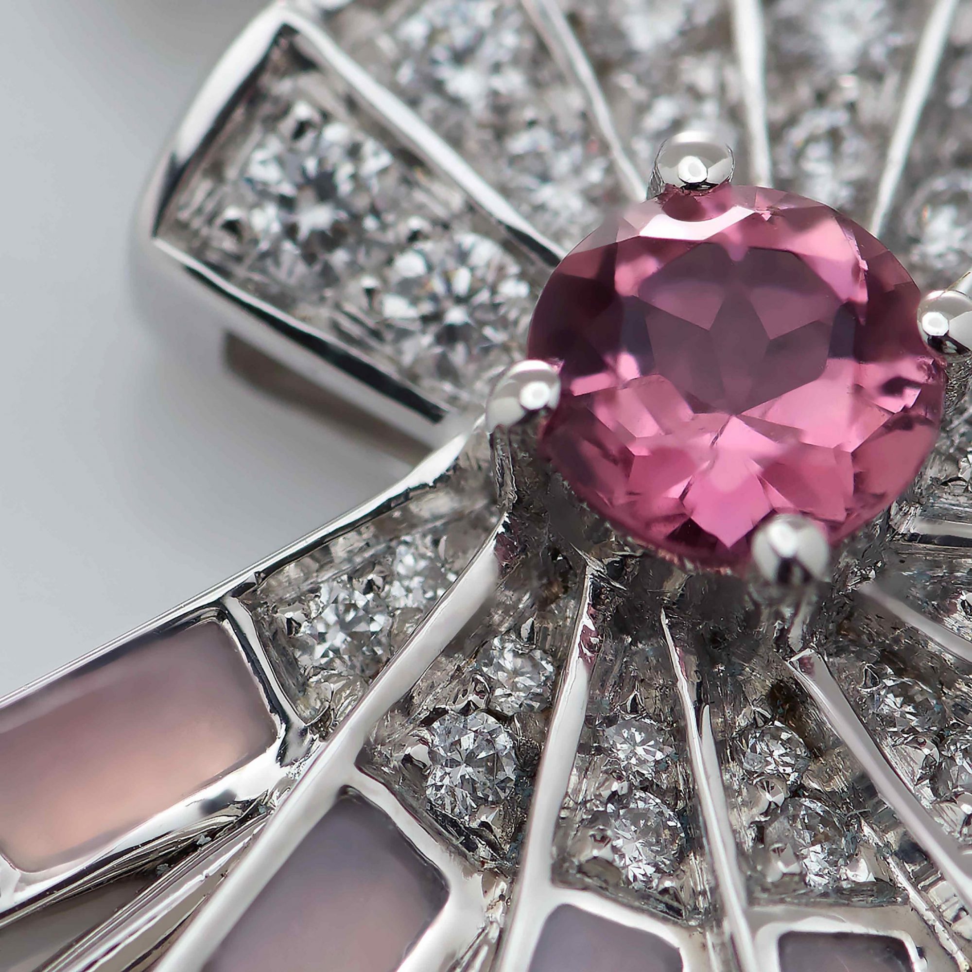 Garrard Fanfare Symphony collection Diamond and Pink Tourmaline Pendant In 18ct White Gold with Pink Opal 2017283 Detail View 2