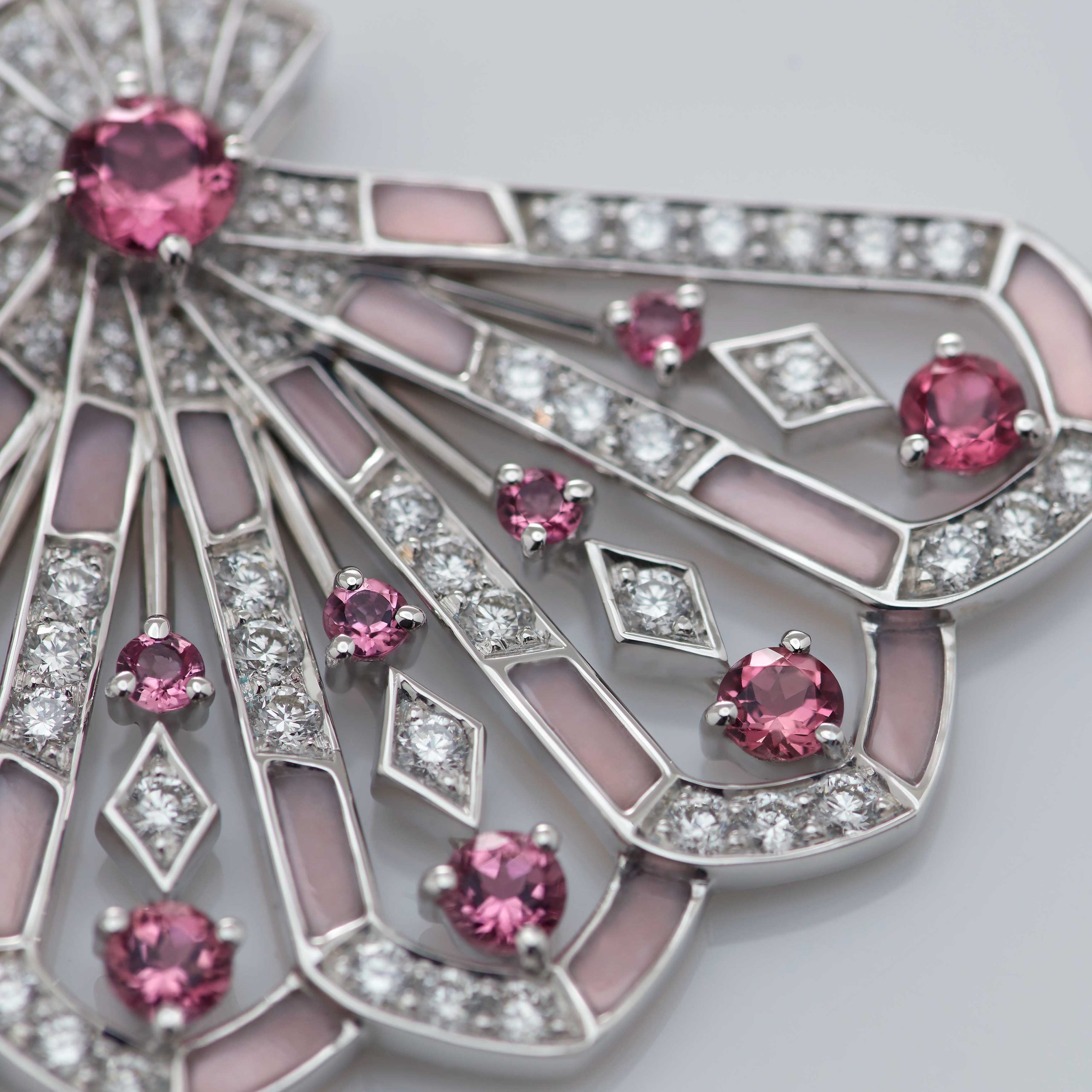 Garrard Fanfare Symphony collection Diamond and Pink Tourmaline Pendant In 18ct White Gold with Pink Opal 2017283 Detail View Garrard Fanfare Symphony collection Diamond and Pink Tourmaline Pendant In 18ct White Gold with Pink Opal 2017283 Detail View
