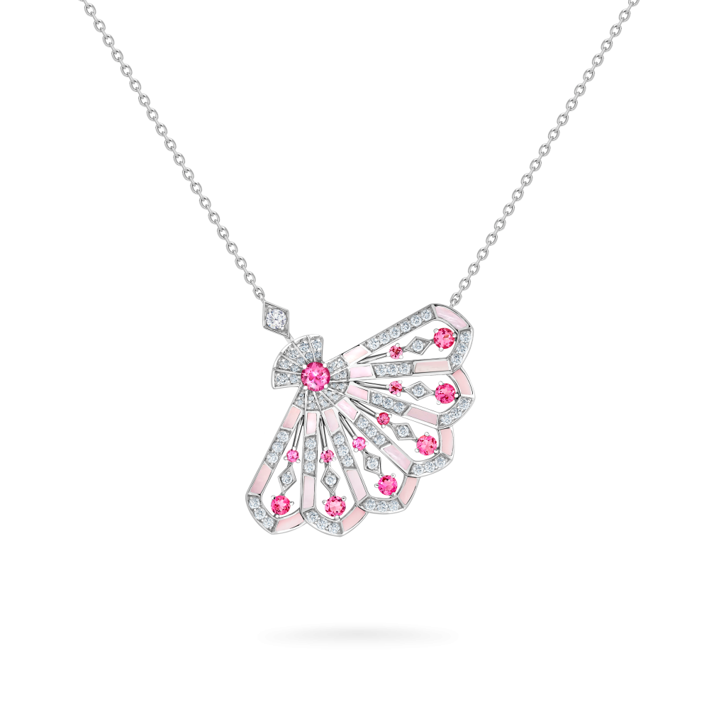 Garrard Fanfare Symphony collection Diamond and Pink Tourmaline Pendant In 18ct White Gold with Pink Opal 2017283 Hero View