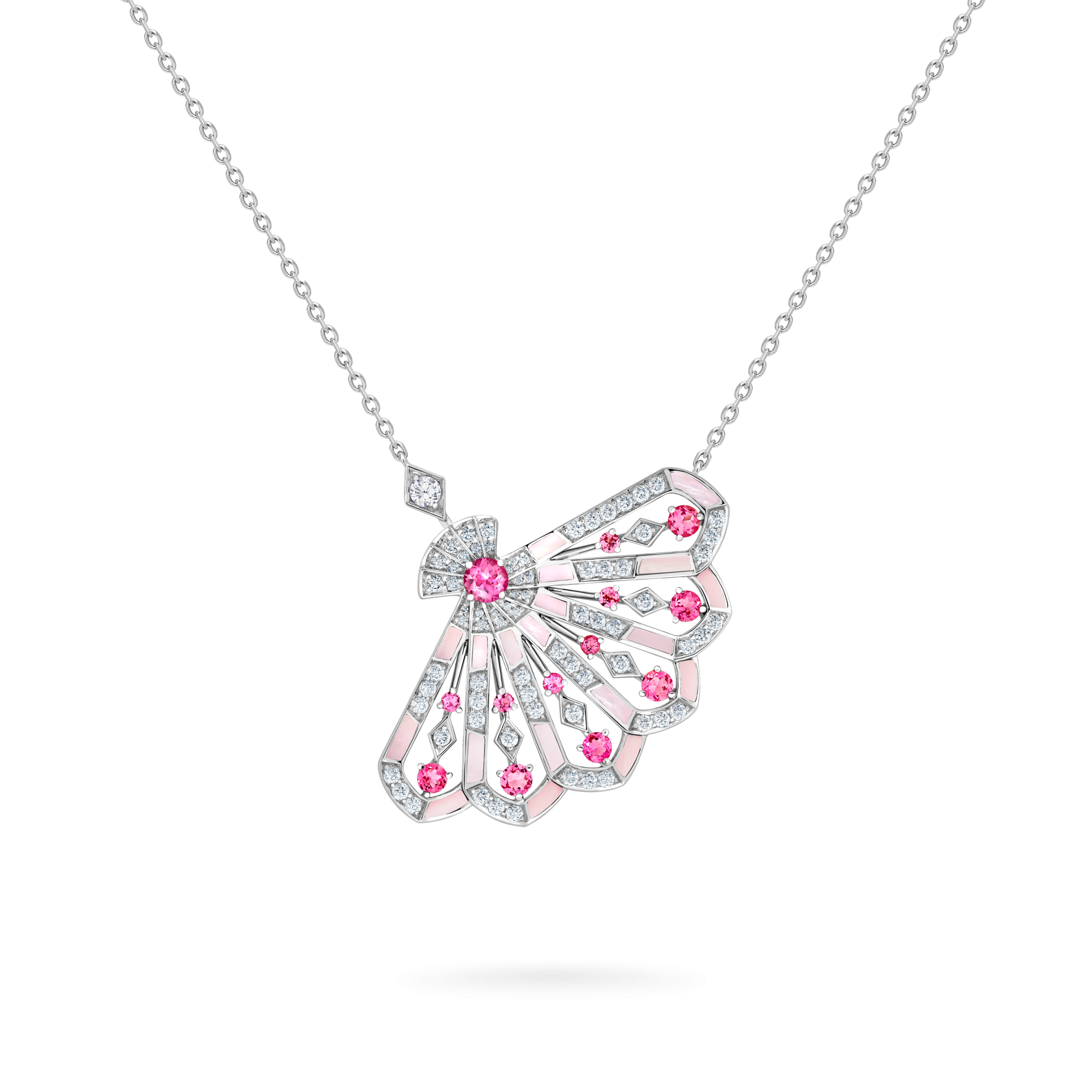 Garrard Fanfare Symphony collection Diamond and Pink Tourmaline Pendant In 18ct White Gold with Pink Opal 2017283 Hero View