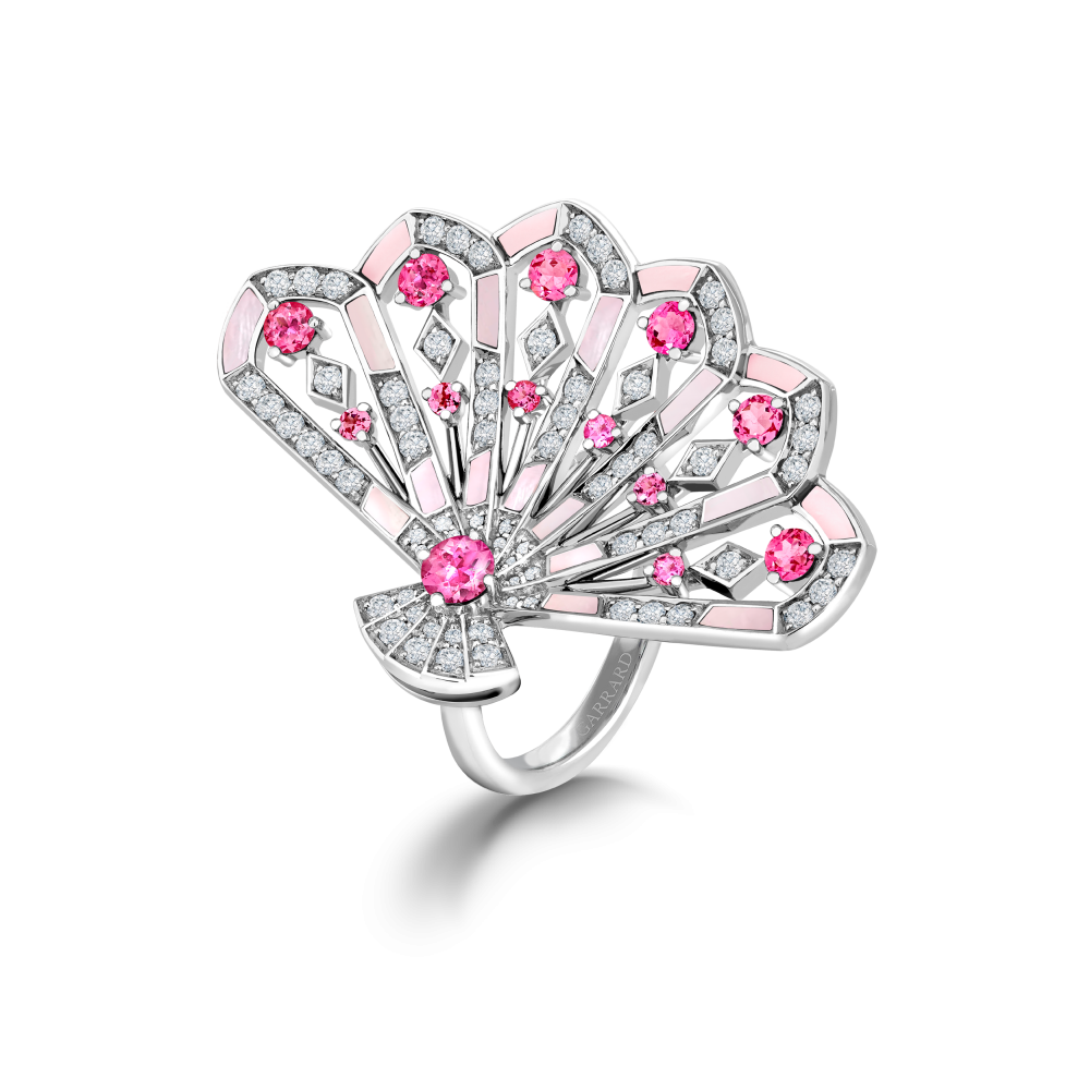 Garrard Fanfare Symphony collection Diamond and Pink Tourmaline Ring In 18ct White Gold with Pink Opal 2017284 Hero View