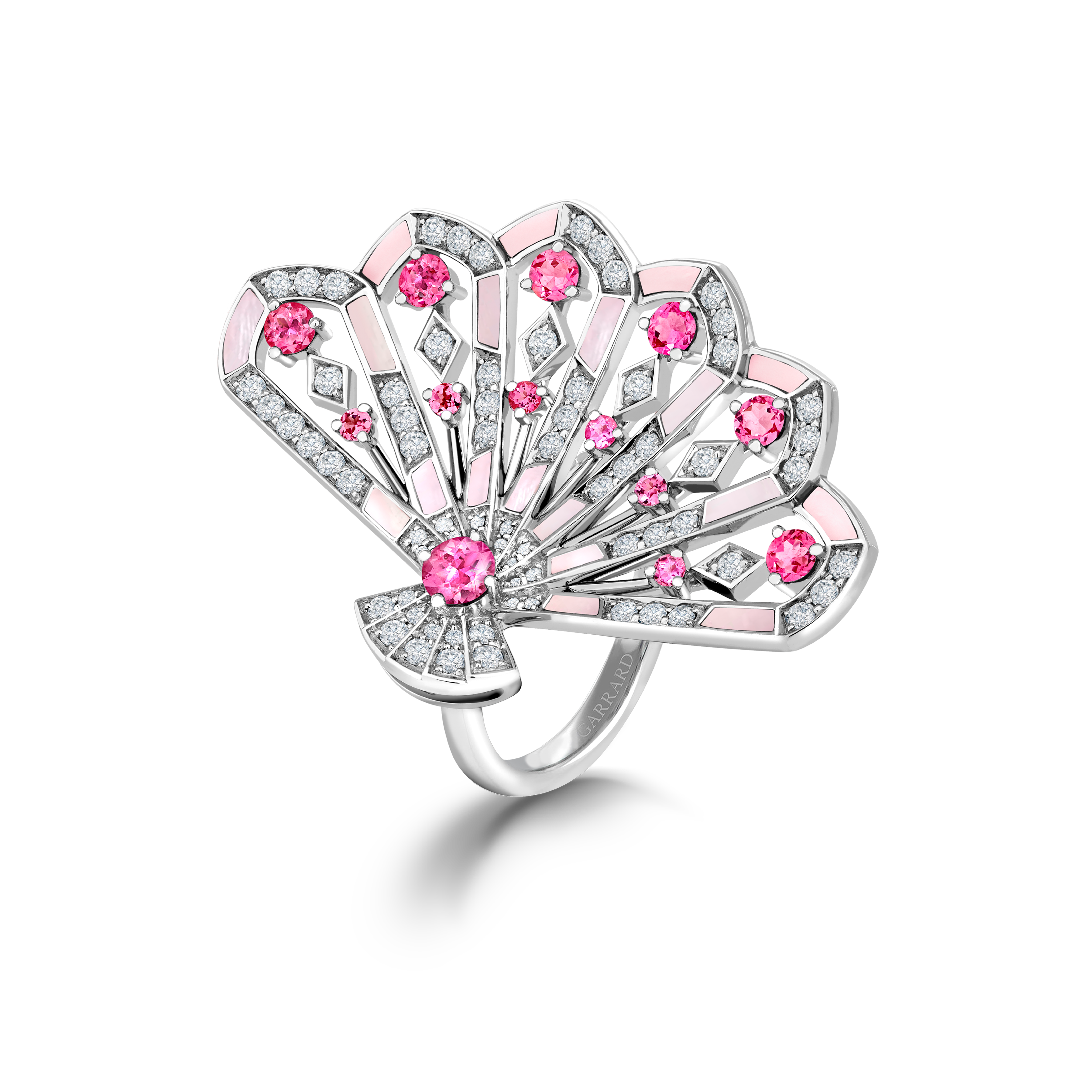 Garrard Fanfare Symphony collection Diamond and Pink Tourmaline Ring In 18ct White Gold with Pink Opal 2017284 Hero View Garrard Fanfare Symphony collection Diamond and Pink Tourmaline Ring In 18ct White Gold with Pink Opal 2017284 Hero View