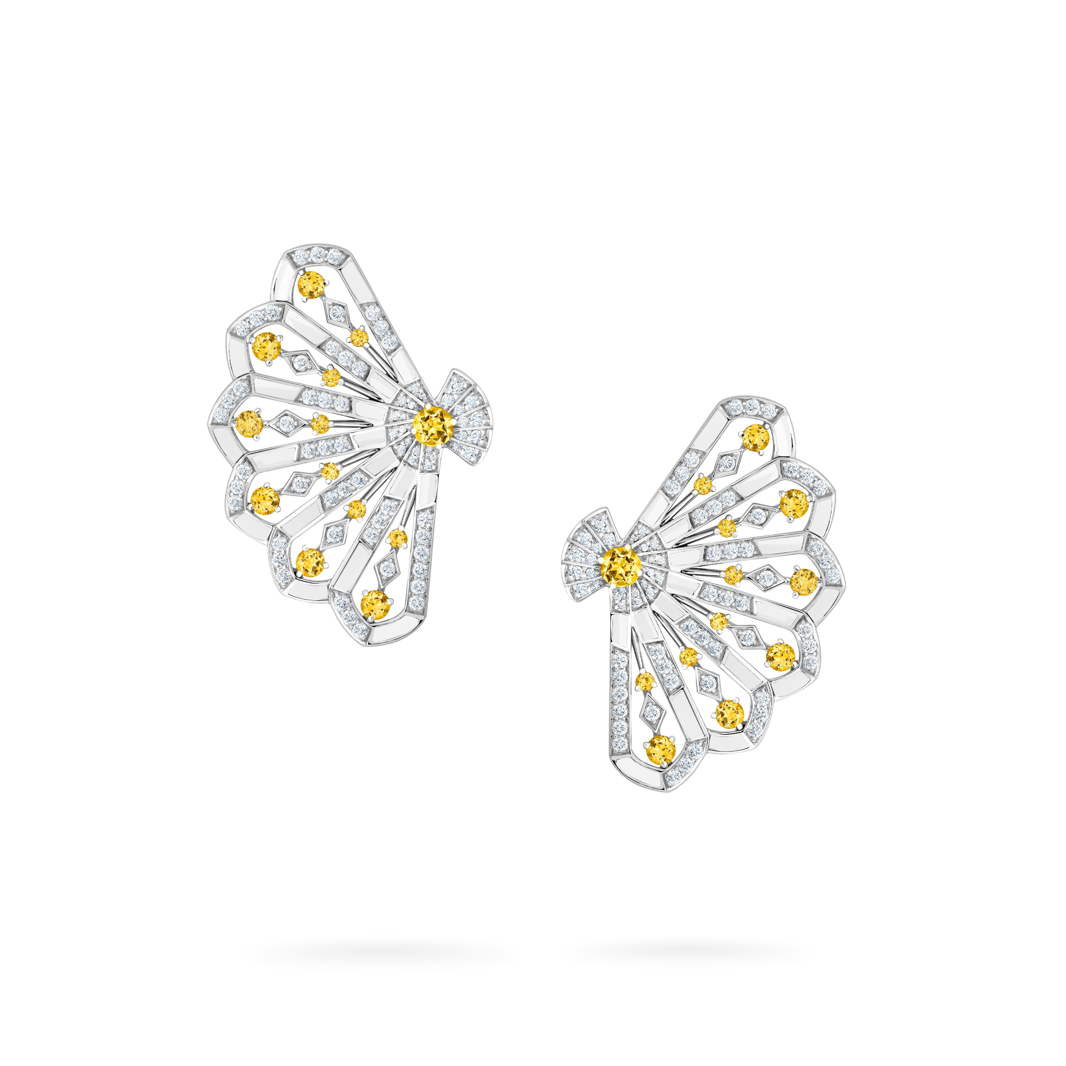 Garrard Fanfare Symphony collection Diamond and Yellow Sapphire Earrings in 18ct White Gold with White Agate 2017342 Hero Garrard Fanfare Symphony collection Diamond and Yellow Sapphire Earrings in 18ct White Gold with White Agate 2017342 Hero