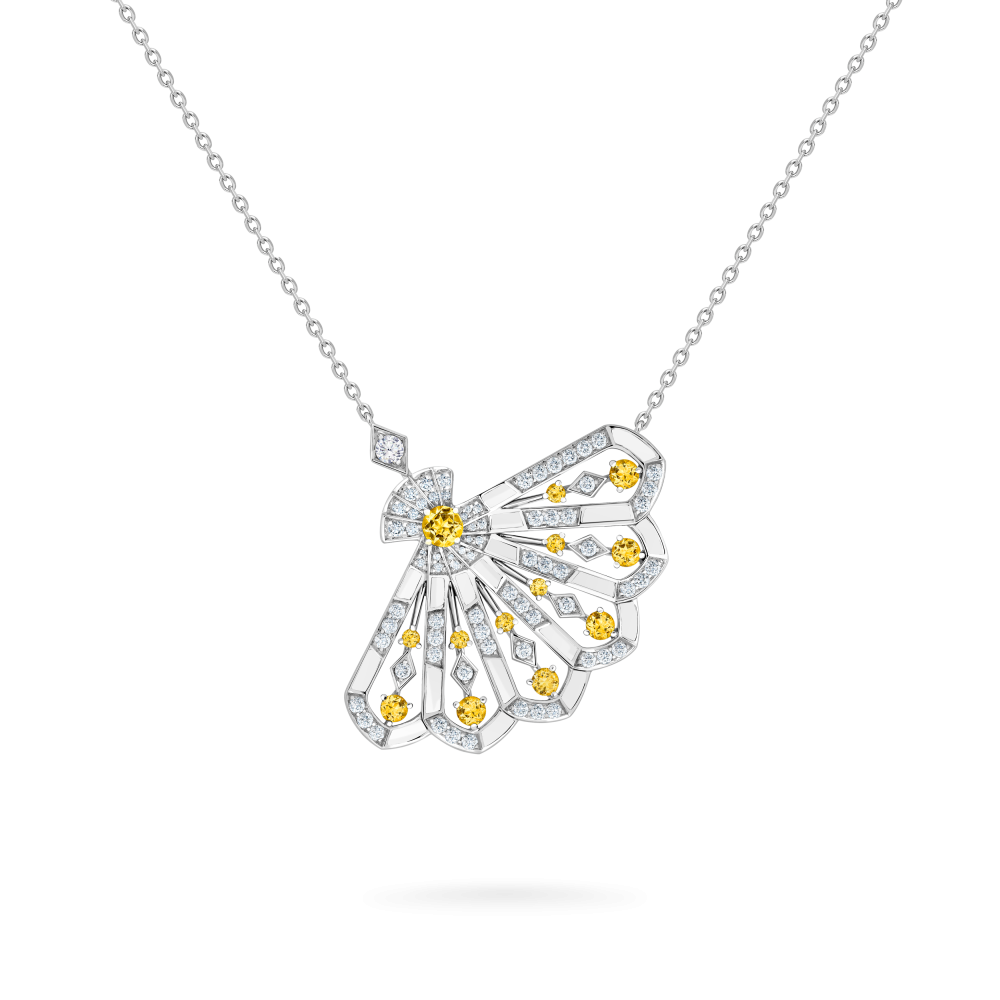 Garrard Fanfare Symphony collection Diamond and Yellow Sapphire Pendant in 18ct White Gold with White Agate 2017352 Hero