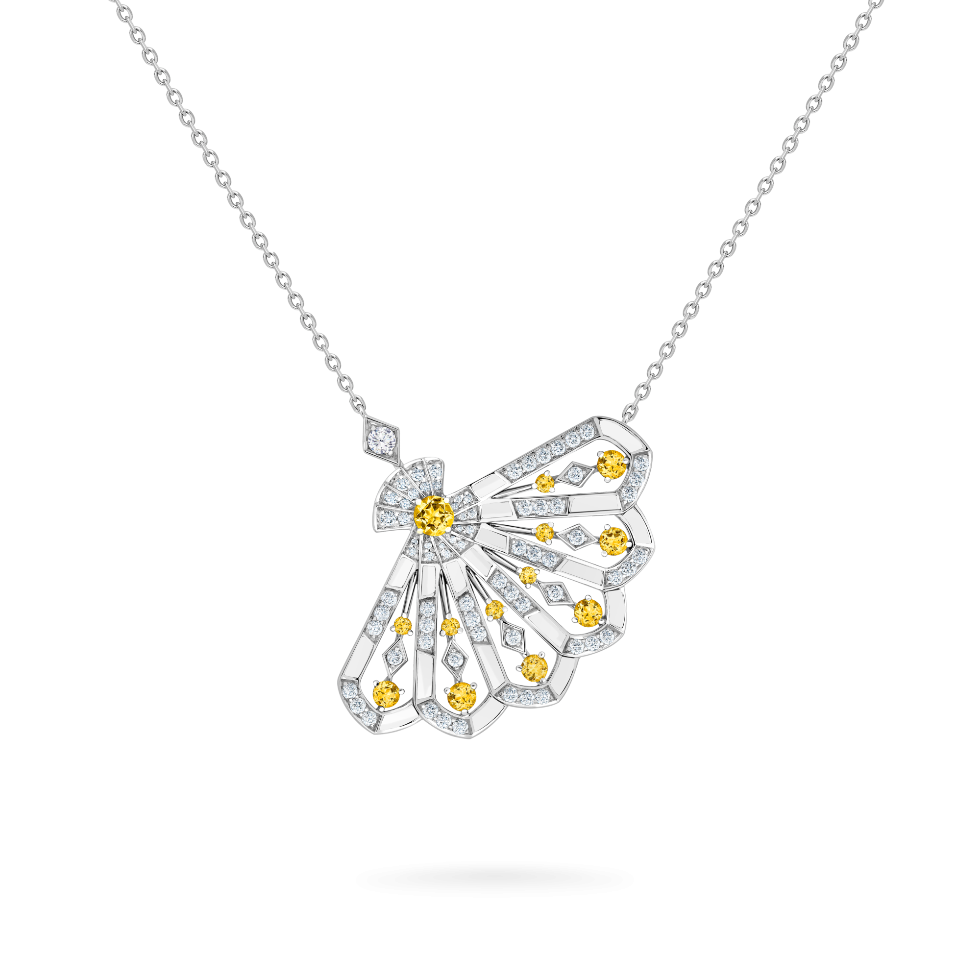 Garrard Fanfare Symphony collection Diamond and Yellow Sapphire Pendant in 18ct White Gold with White Agate 2017352 Hero