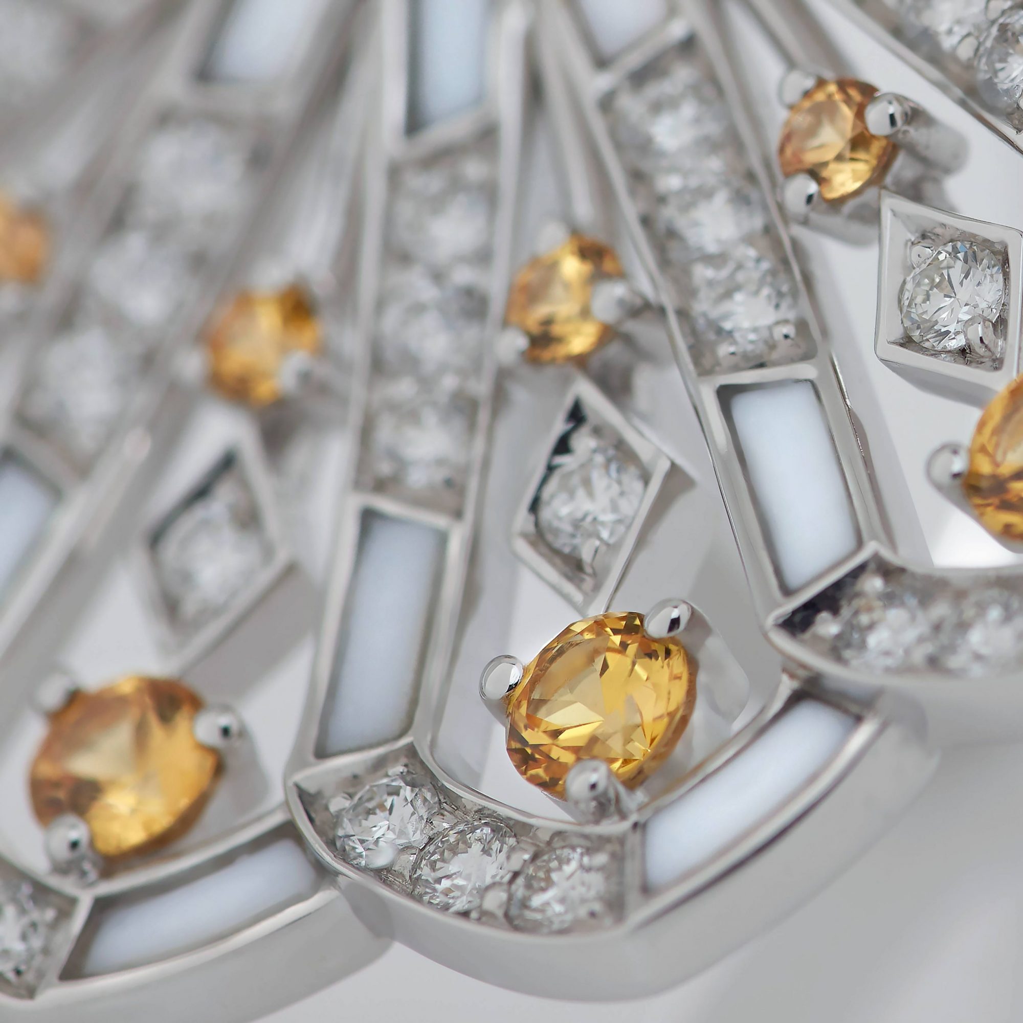 Garrard Fanfare Symphony collection Diamond and Yellow Sapphire Ring in 18ct White Gold with White Agate 2017362 Detail View 2