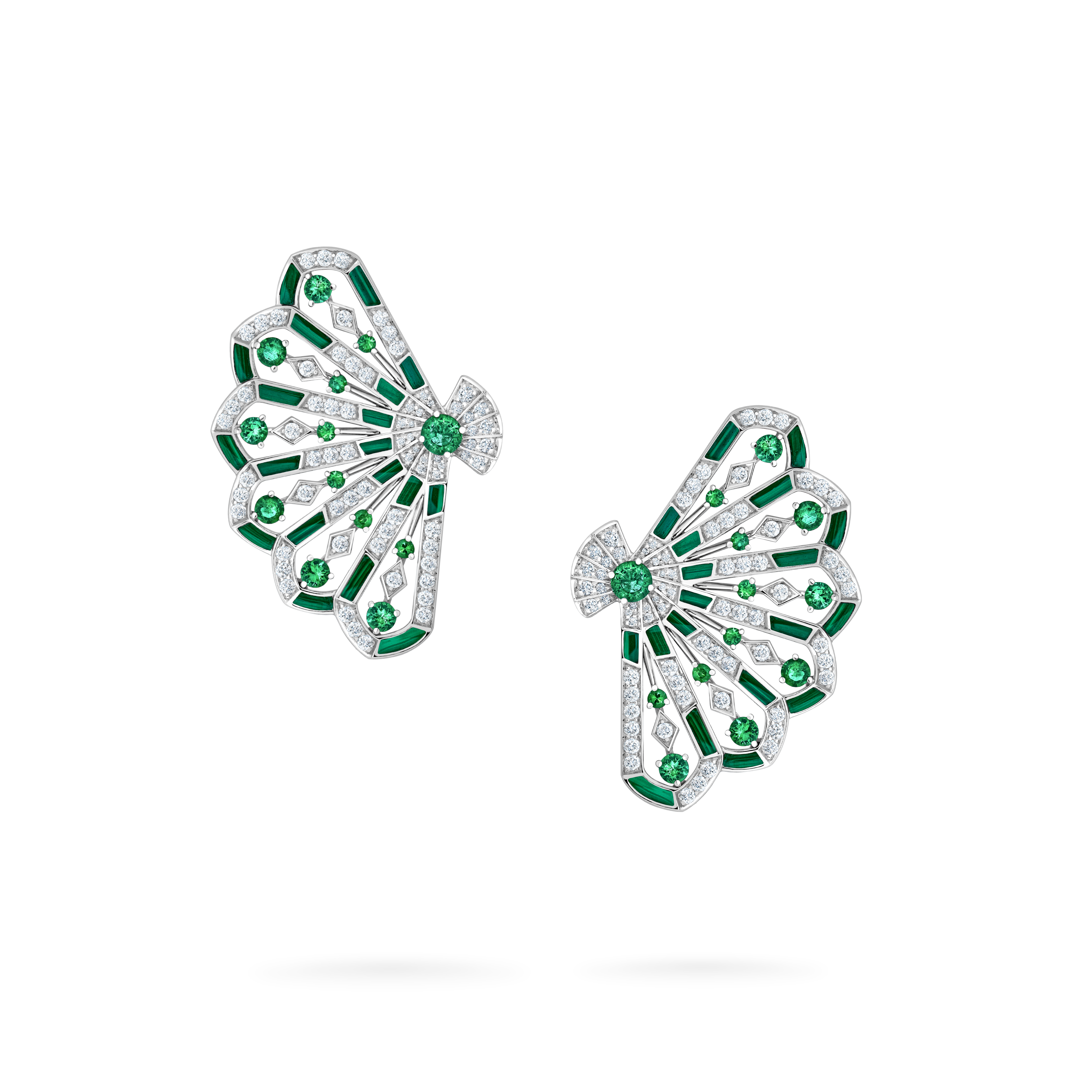 Garrard Fanfare Symphony collection emerald and malachite openwork earrings in 18ct white gold 2017310 Hero View Garrard Fanfare Symphony collection emerald and malachite openwork earrings in 18ct white gold 2017310 Hero View