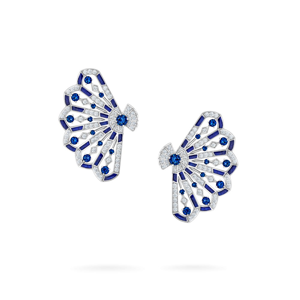 Garrard Fanfare Symphony jewellery Diamond and Sapphire Ear Climbers In 18ct White Gold with Lapis Lazuli 2017311 Hero View