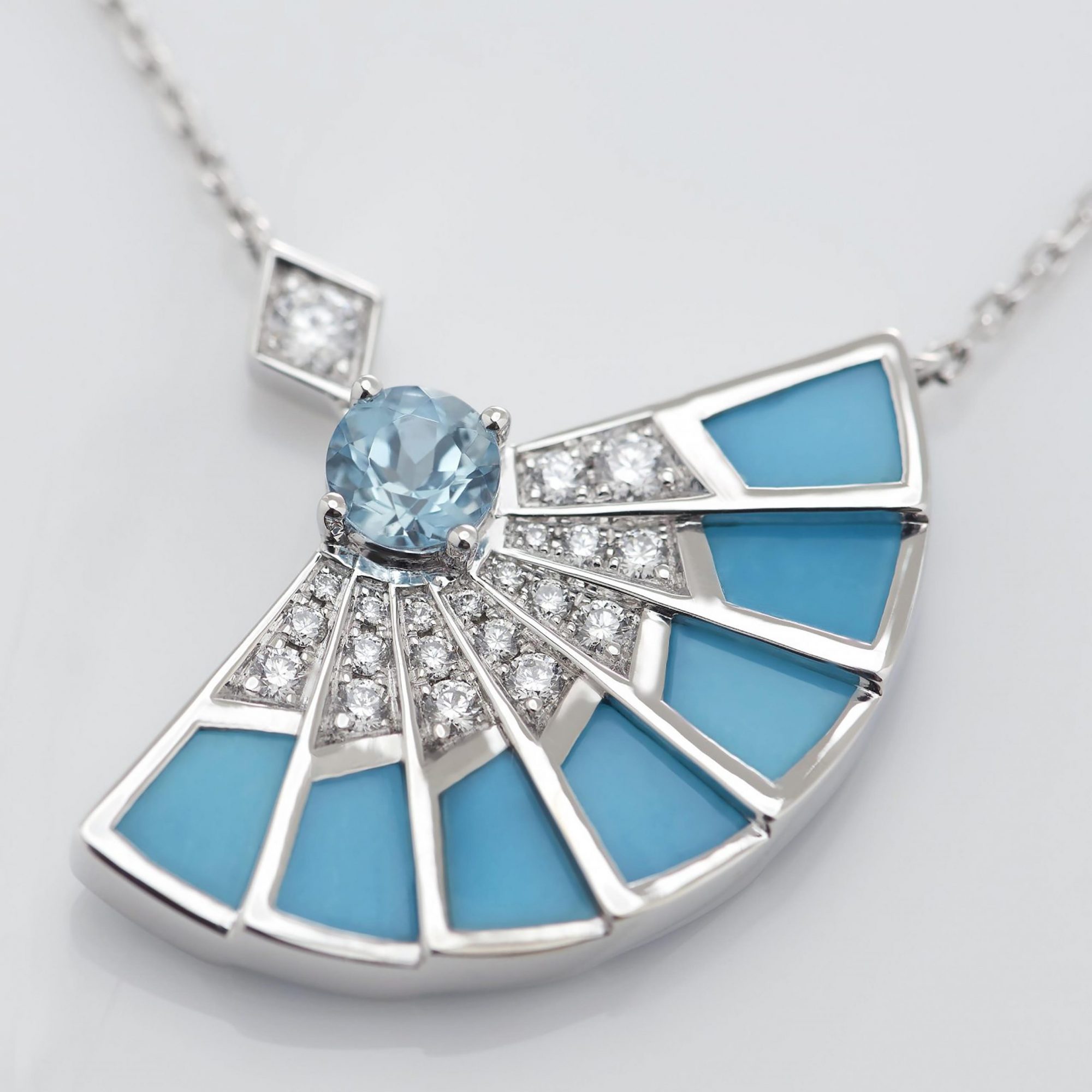 Garrard Fanfare Symphony jewellery collection Aquamarine and Turquoise Pendant In 18ct White Gold with Diamonds 2017306 Detail View