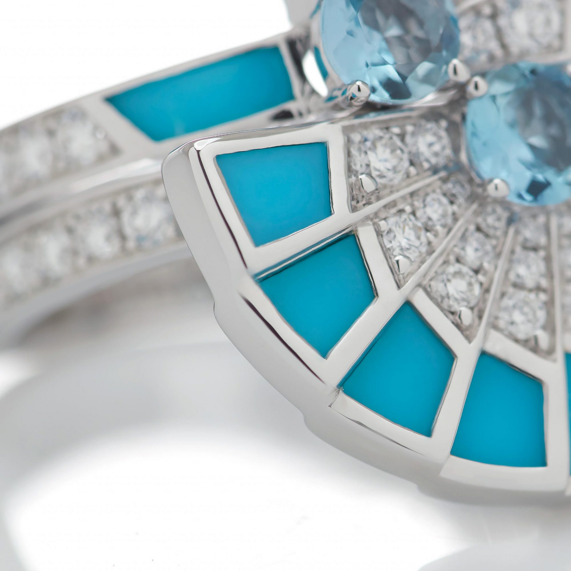 Garrard Fanfare Symphony jewellery collection Aquamarine and Turquoise full colour ring in 18ct white gold 2017307 Detail View 2