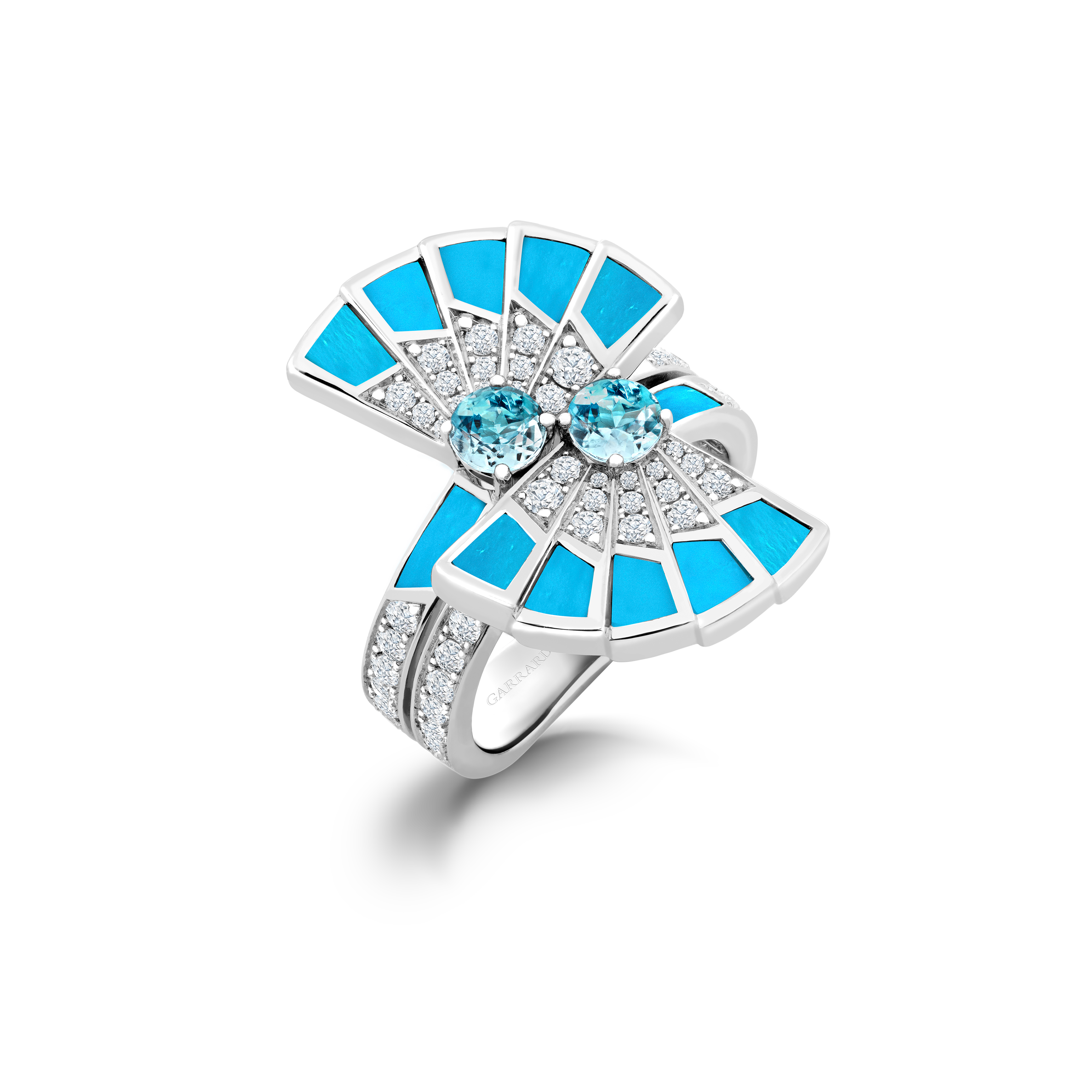 Garrard Fanfare Symphony jewellery collection Aquamarine and Turquoise full colour ring in 18ct white gold 2017307 Hero View Garrard Fanfare Symphony jewellery collection Aquamarine and Turquoise full colour ring in 18ct white gold 2017307 Hero View