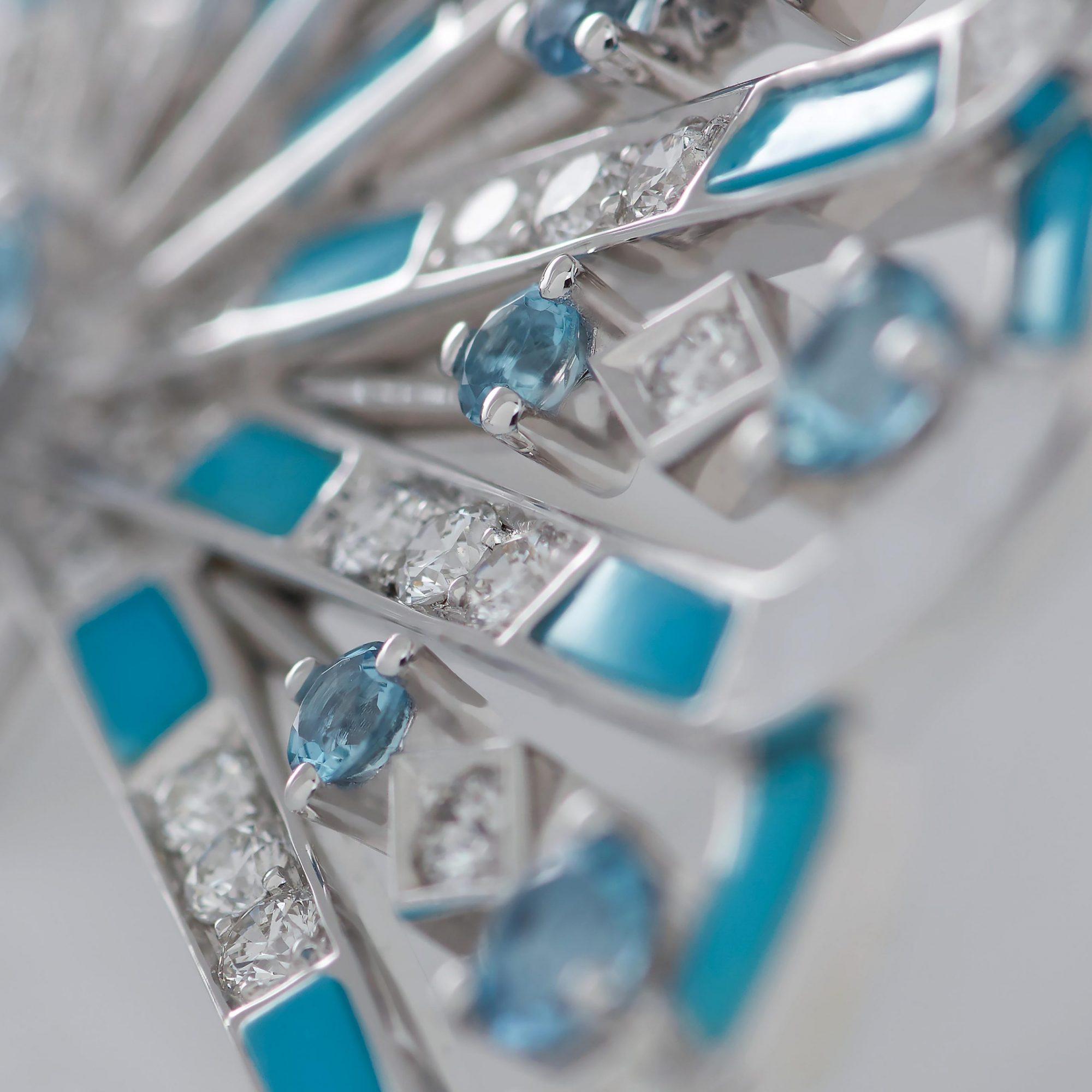 Garrard Fanfare Symphony jewellery collection Diamond and Aquamarine Earrings In 18ct White Gold with Turquoise 2017308 Detail 2