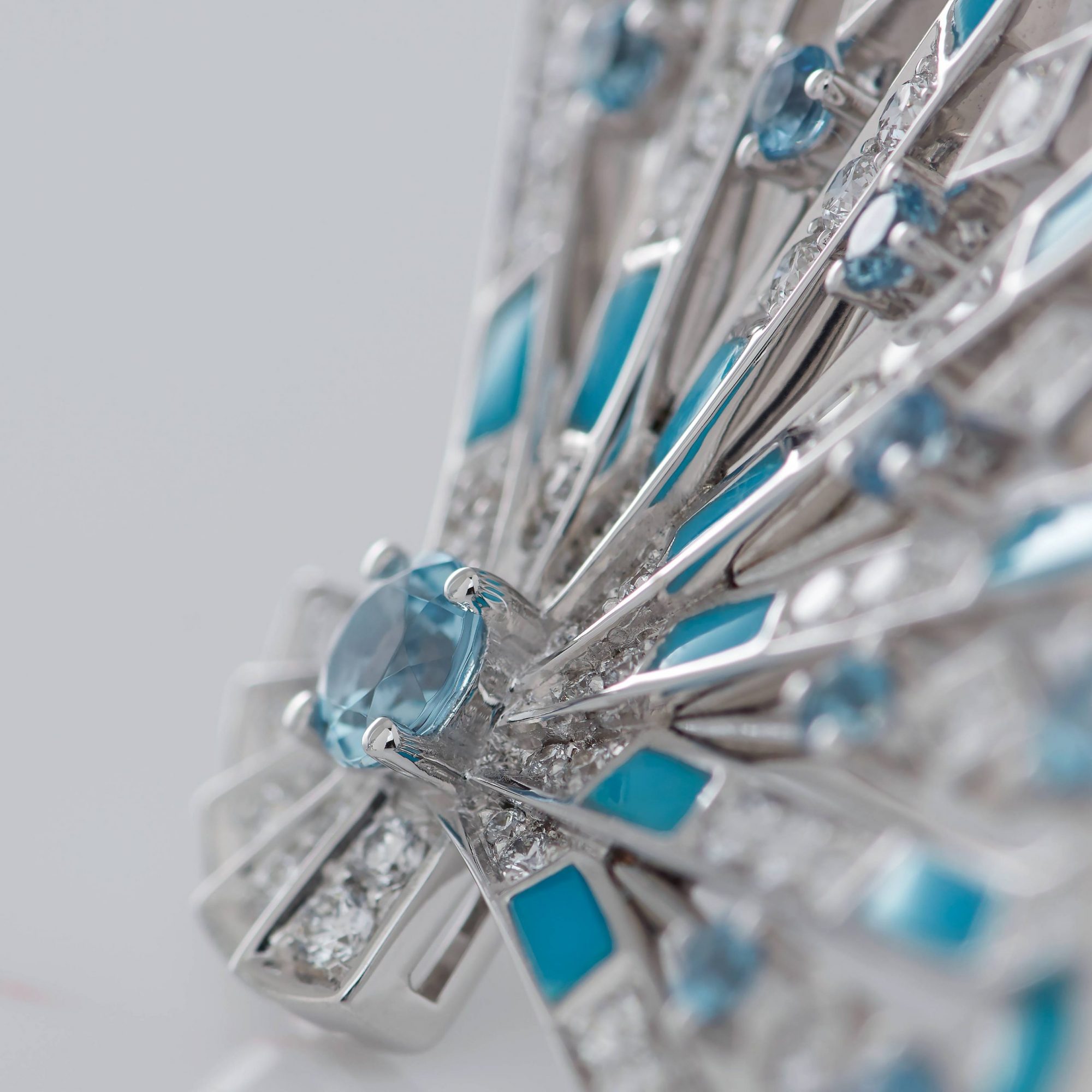 Garrard Fanfare Symphony jewellery collection Diamond and Aquamarine Earrings In 18ct White Gold with Turquoise 2017308 Detail
