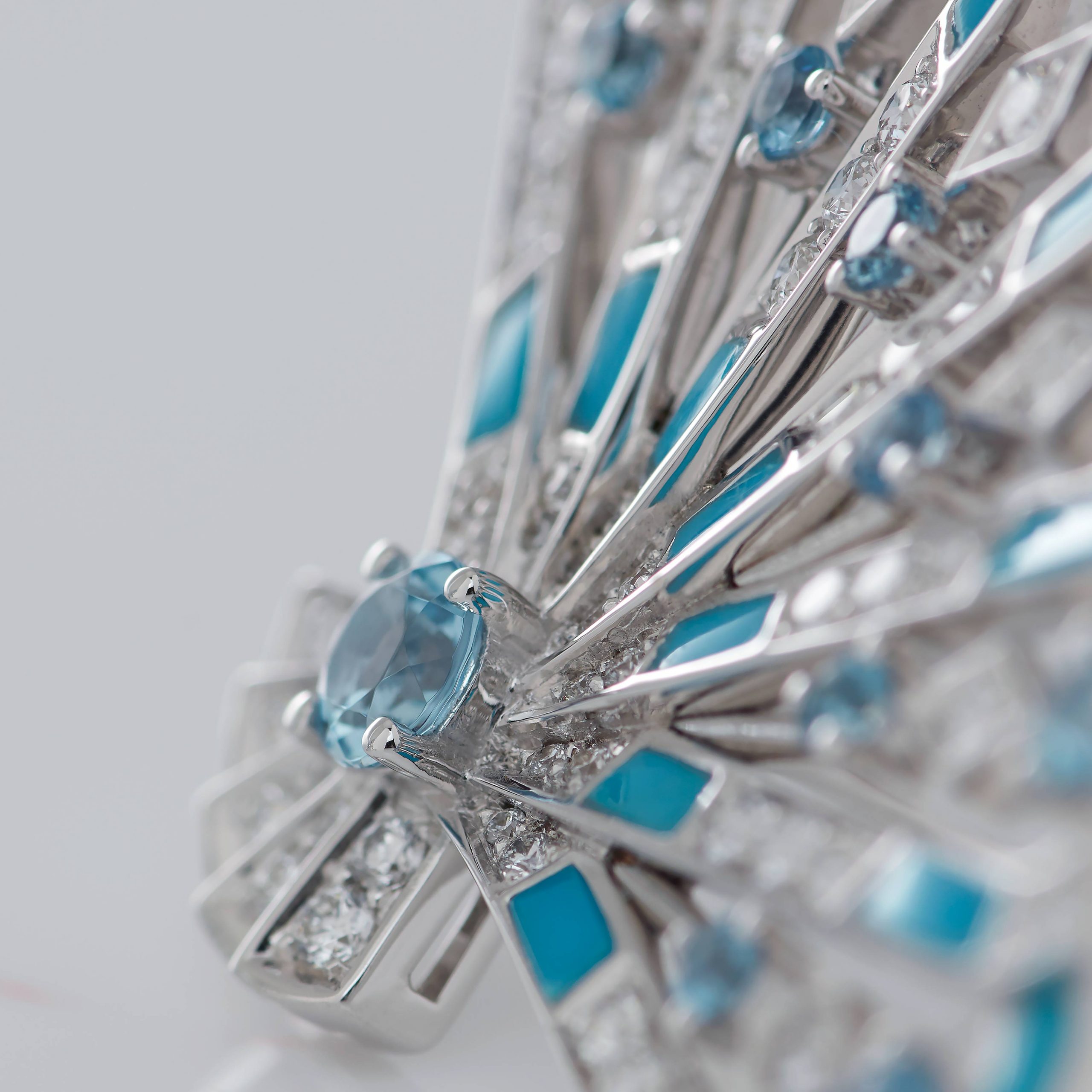 Garrard Fanfare Symphony jewellery collection Diamond and Aquamarine Earrings In 18ct White Gold with Turquoise 2017308 Detail Garrard Fanfare Symphony jewellery collection Diamond and Aquamarine Earrings In 18ct White Gold with Turquoise 2017308 Detail