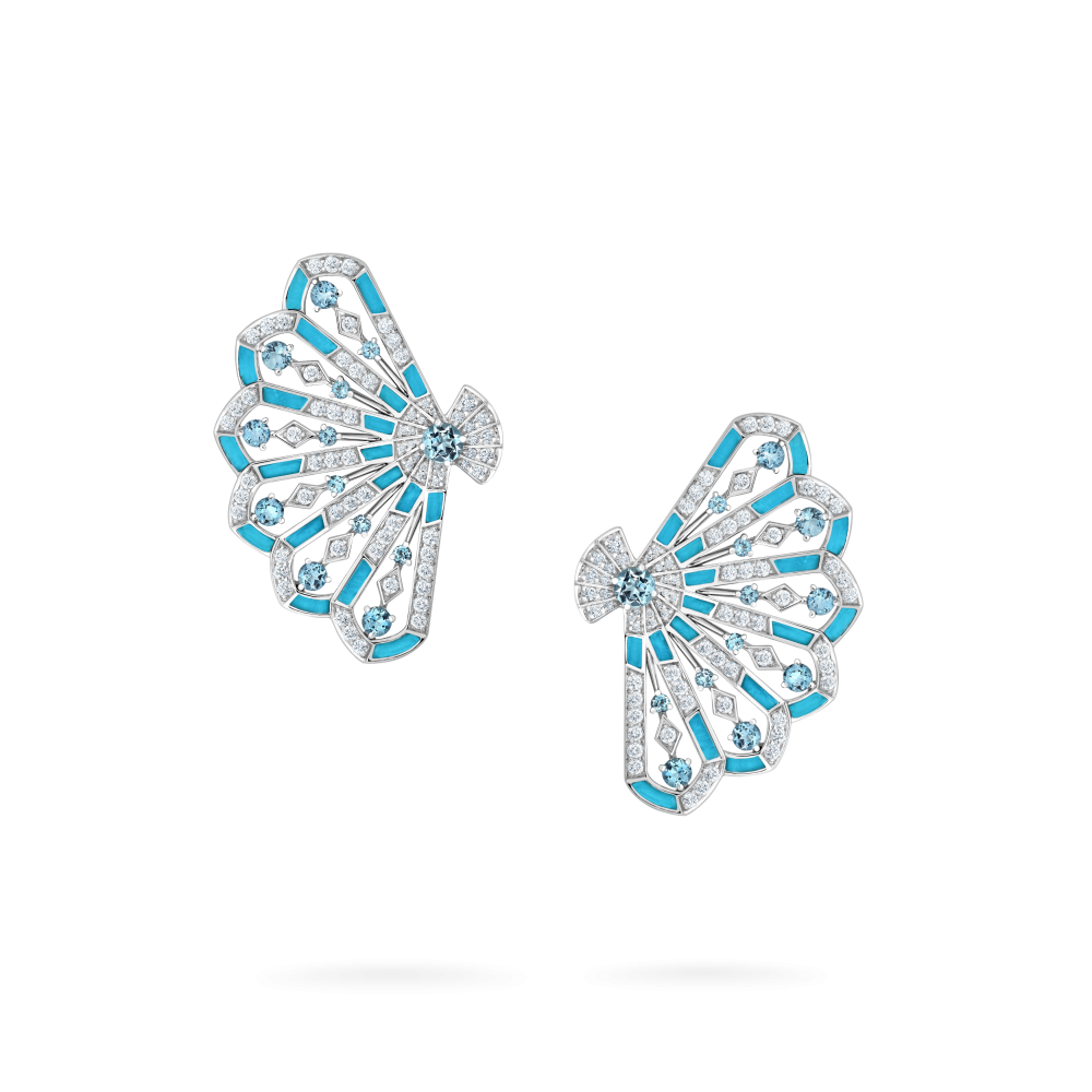 Garrard Fanfare Symphony jewellery collection Diamond and Aquamarine Earrings In 18ct White Gold with Turquoise 2017308 Hero