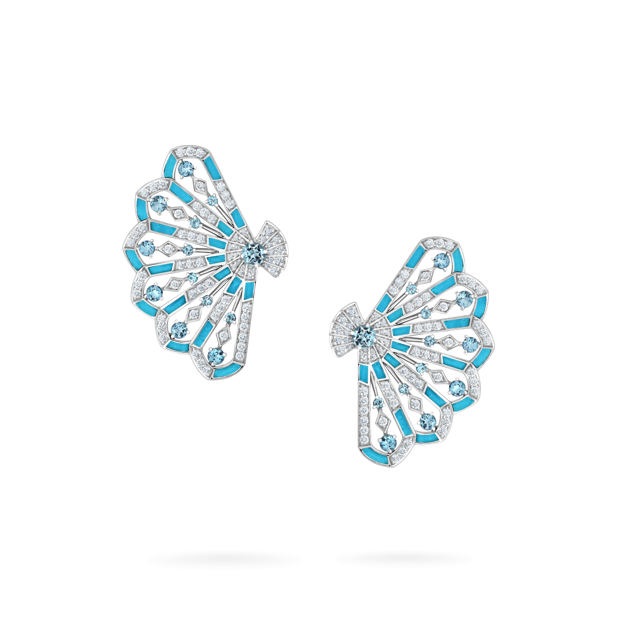 Garrard Fanfare Symphony jewellery collection Diamond and Aquamarine Earrings In 18ct White Gold with Turquoise 2017308 Hero