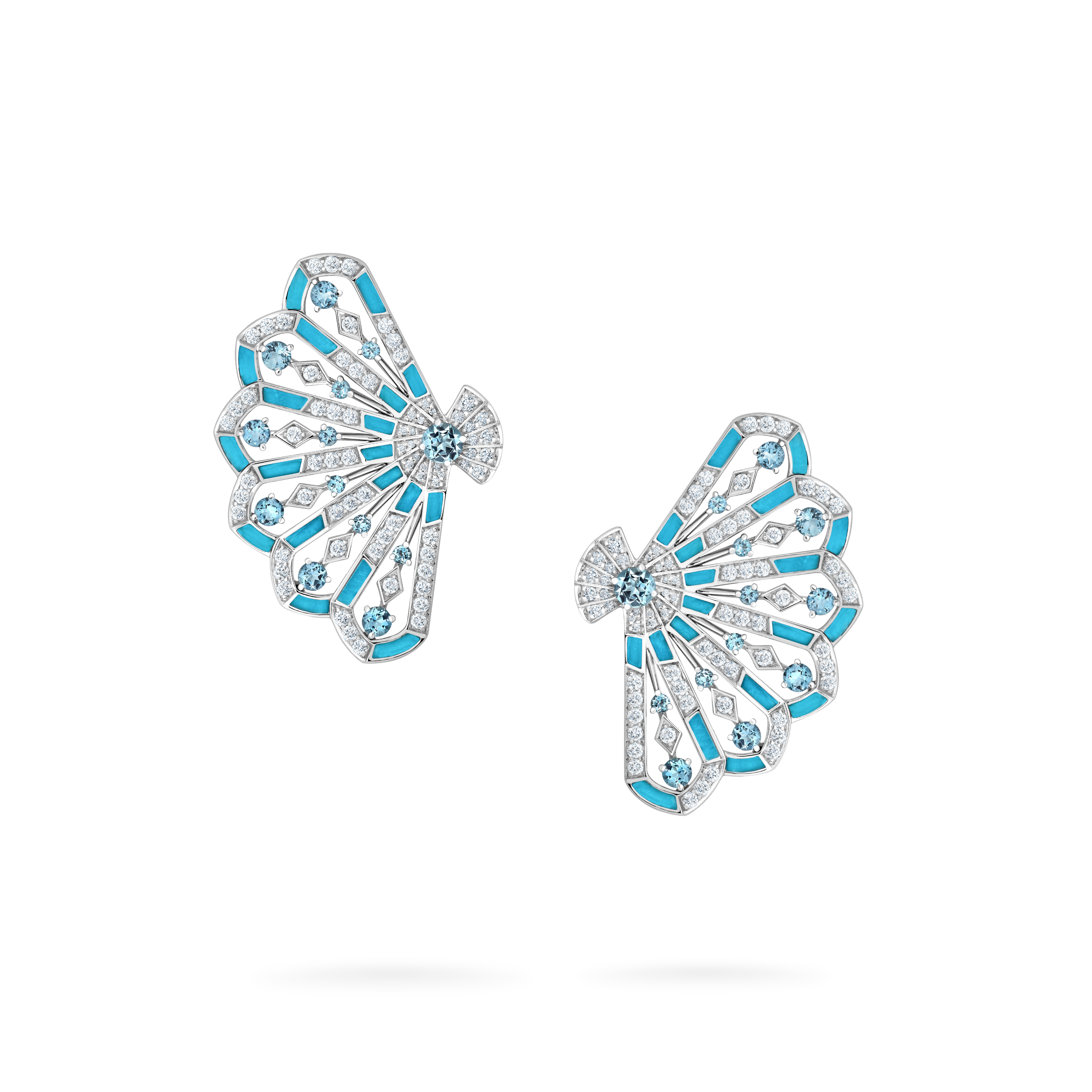 Garrard Fanfare Symphony jewellery collection Diamond and Aquamarine Earrings In 18ct White Gold with Turquoise 2017308 Hero Garrard Fanfare Symphony jewellery collection Diamond and Aquamarine Earrings In 18ct White Gold with Turquoise 2017308 Hero