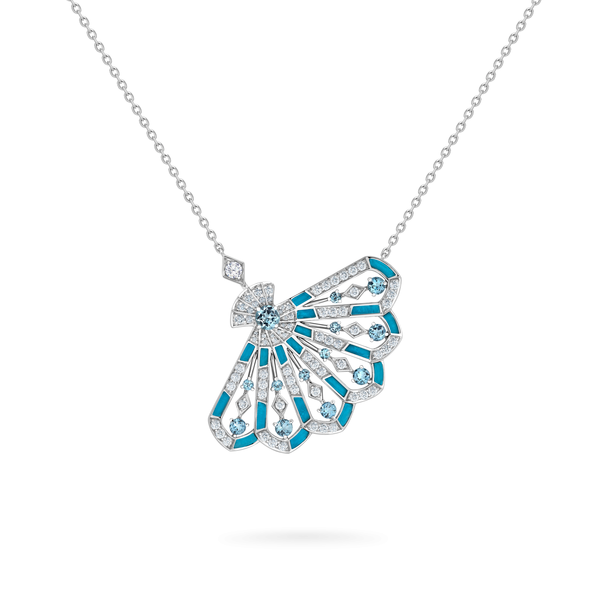 Garrard Fanfare Symphony jewellery collection Diamond and Aquamarine Pendant In 18ct White Gold with Turquoise 2017351 Hero View