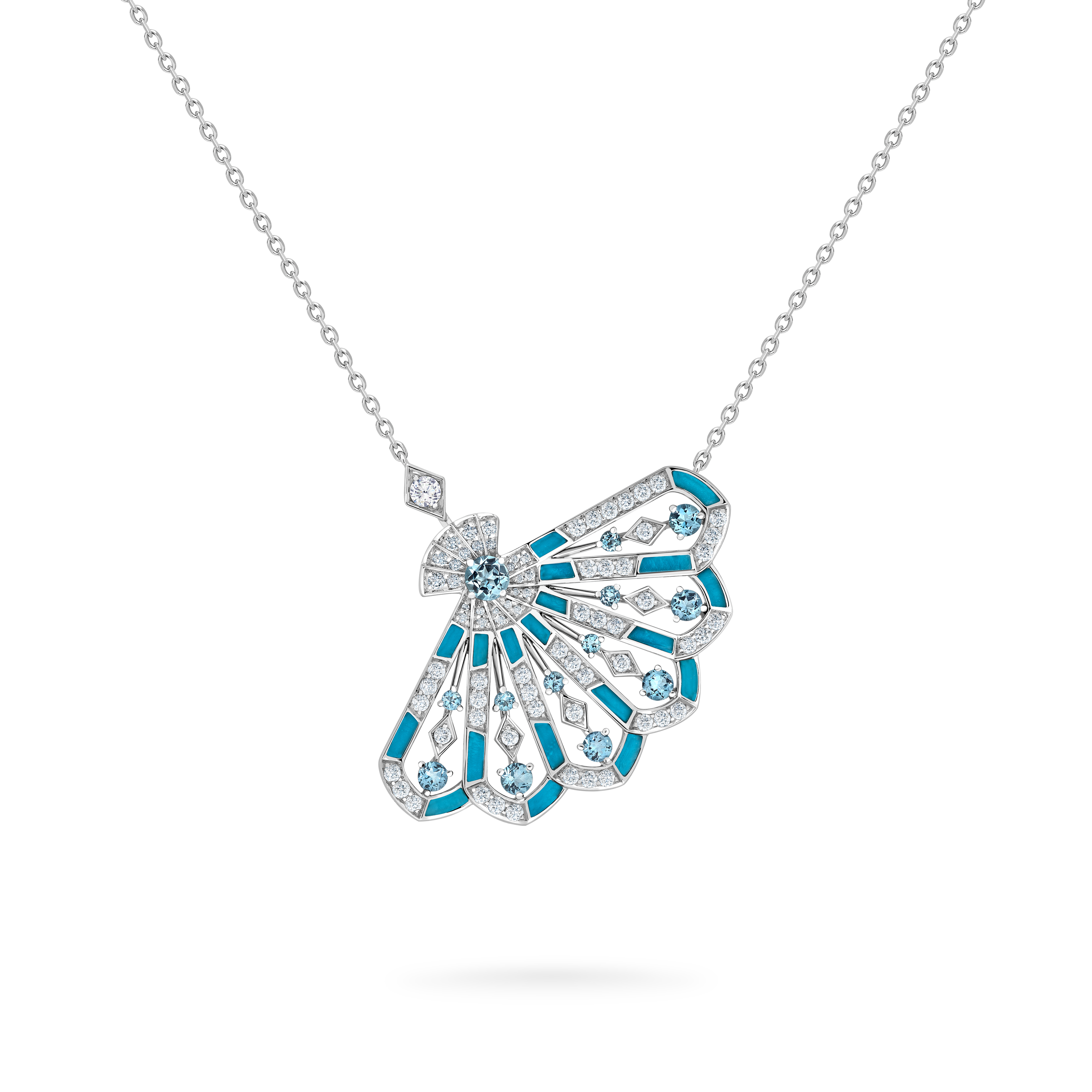 Garrard Fanfare Symphony jewellery collection Diamond and Aquamarine Pendant In 18ct White Gold with Turquoise 2017351 Hero View Garrard Fanfare Symphony jewellery collection Diamond and Aquamarine Pendant In 18ct White Gold with Turquoise 2017351 Hero View