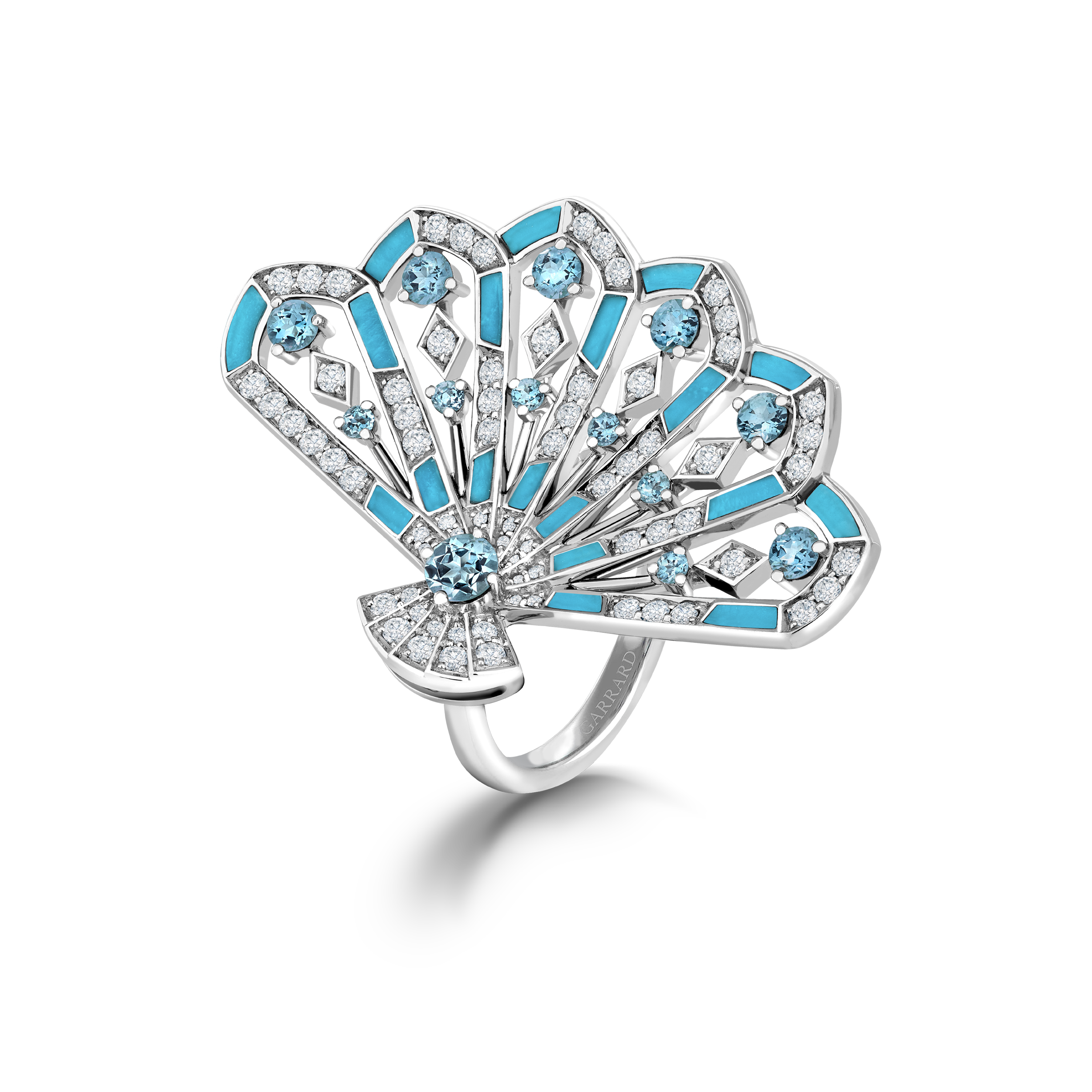 Garrard Fanfare Symphony jewellery collection Diamond and Aquamarine Ring In 18ct White Gold with Turquoise 2017361 Hero View Garrard Fanfare Symphony jewellery collection Diamond and Aquamarine Ring In 18ct White Gold with Turquoise 2017361 Hero View