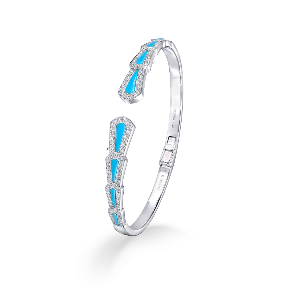 Garrard Fanfare Symphony jewellery collection Diamond and Turquoise Bangle In 18ct White Gold 2017509 2017510 2017511 Hero