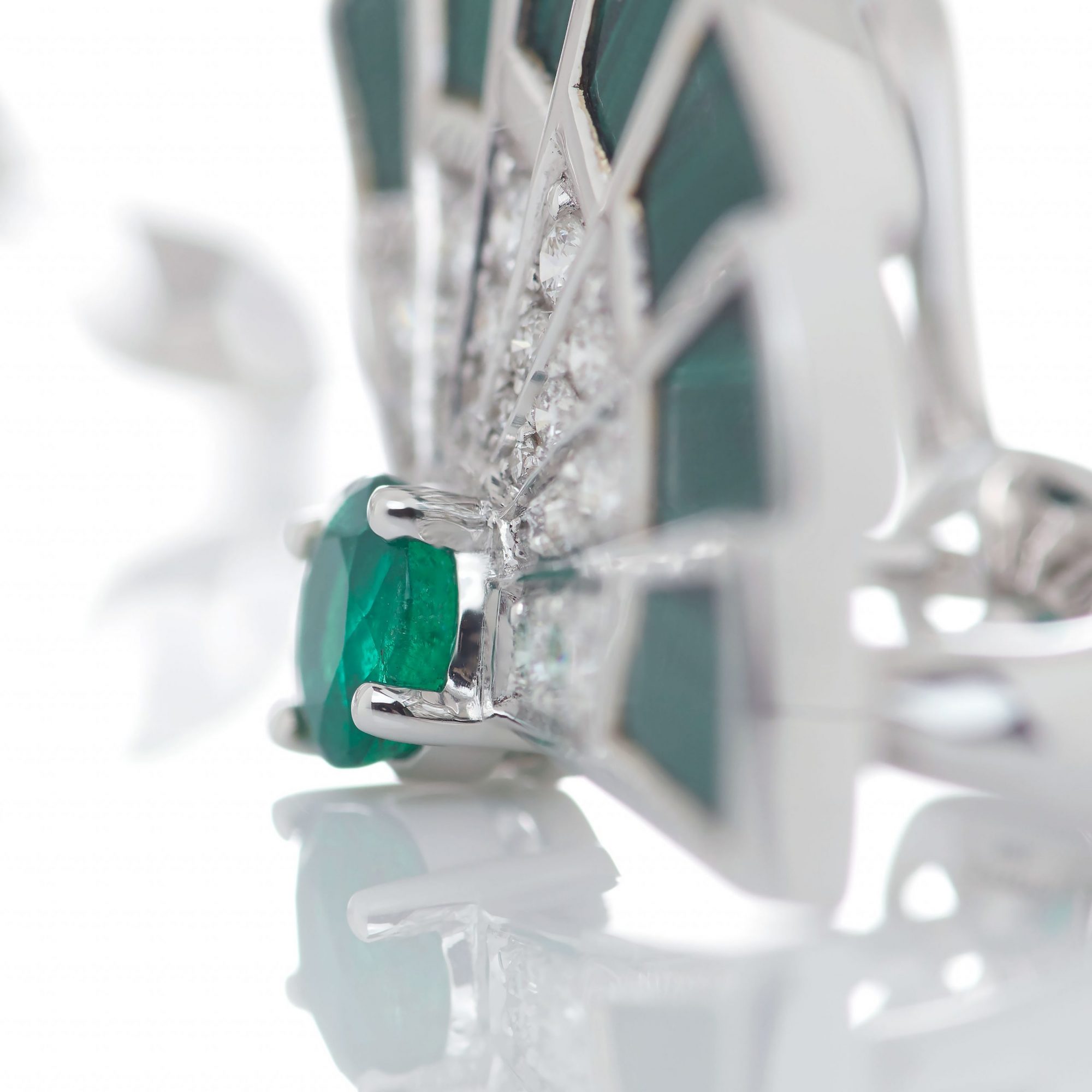 Garrard Fanfare Symphony jewellery collection Emerald and Malachite Earrings In 18ct White Gold with Diamonds 2017303 Detail View