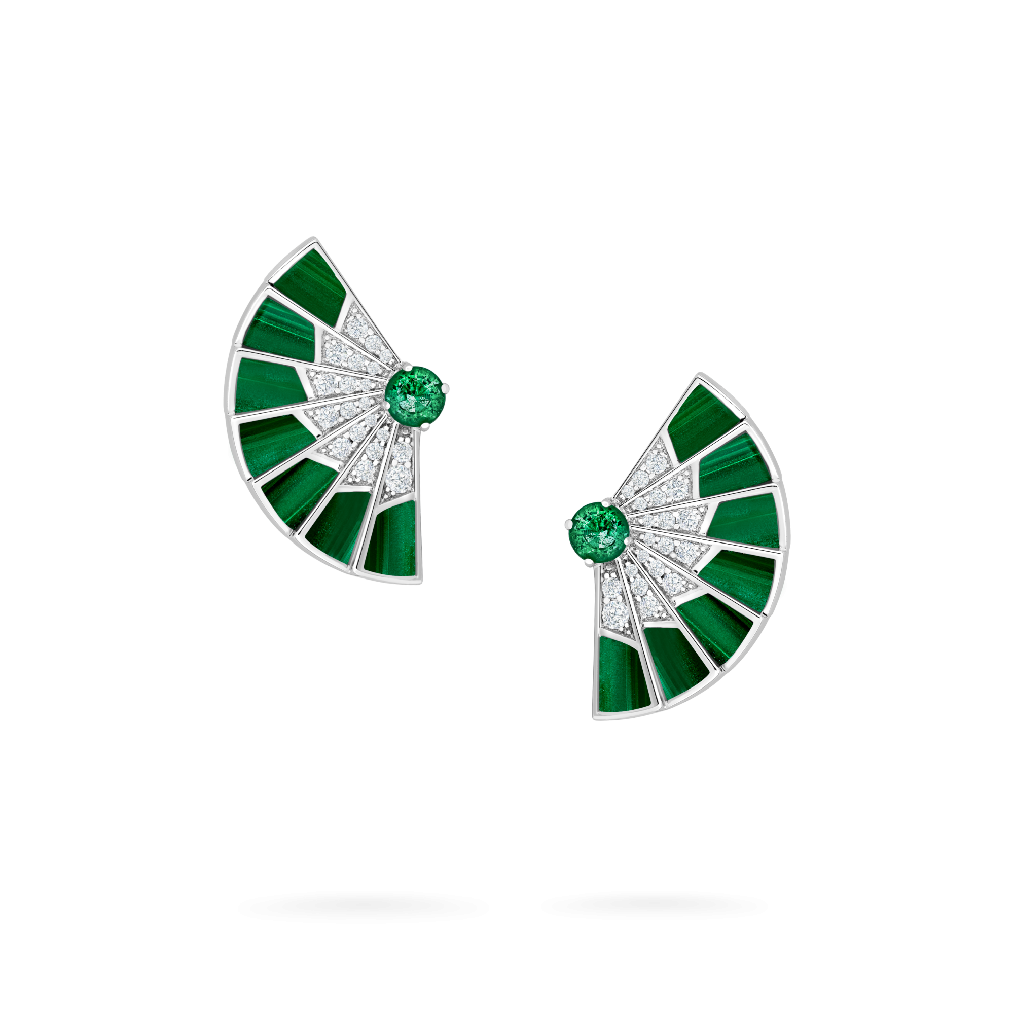 Garrard Fanfare Symphony jewellery collection Emerald and Malachite Earrings In 18ct White Gold with Diamonds 2017303 Hero View