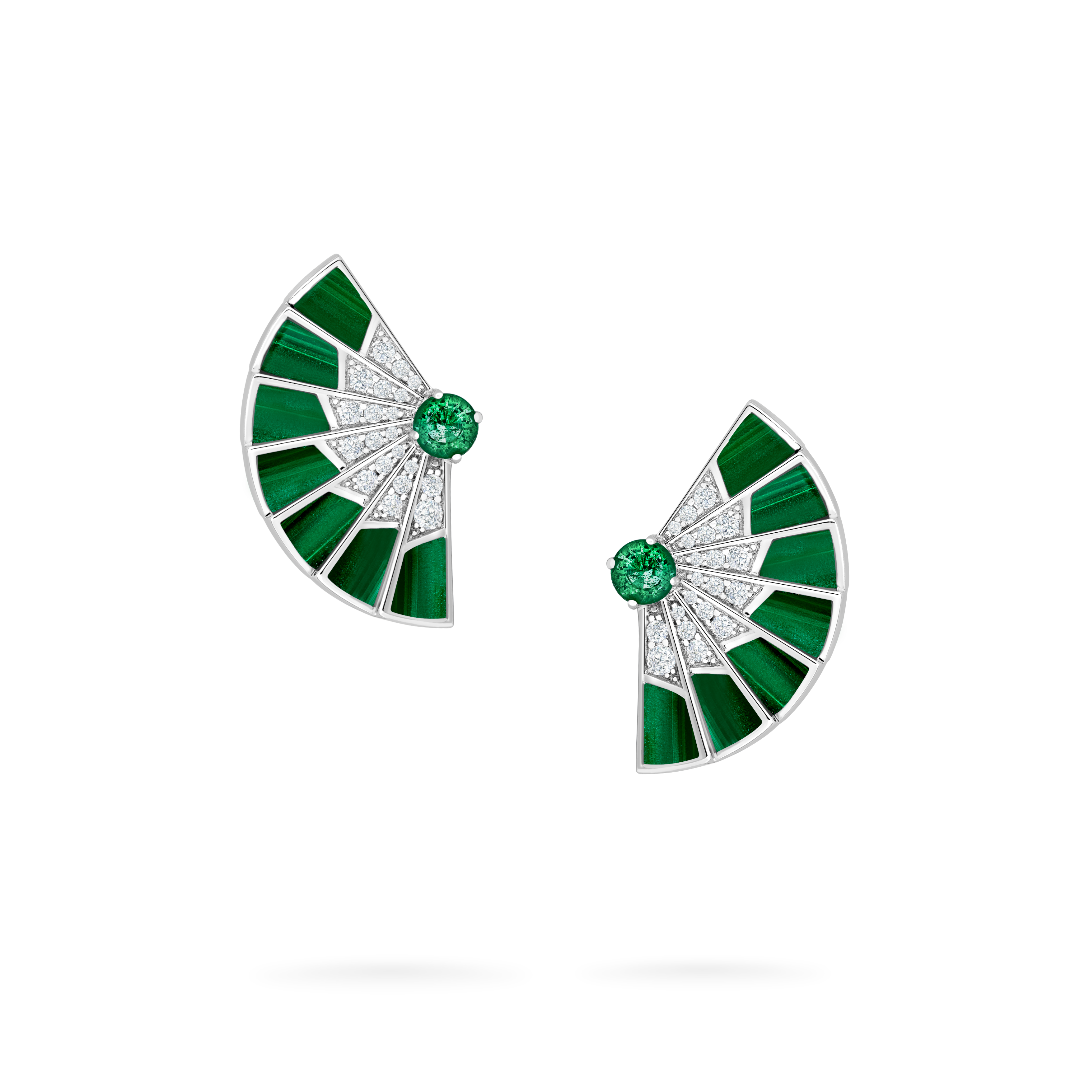 Garrard Fanfare Symphony jewellery collection Emerald and Malachite Earrings In 18ct White Gold with Diamonds 2017303 Hero View Garrard Fanfare Symphony jewellery collection Emerald and Malachite Earrings In 18ct White Gold with Diamonds 2017303 Hero View