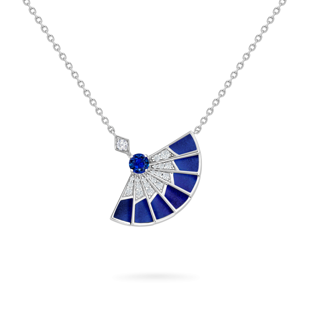Garrard Fanfare Symphony jewellery collection Sapphire and Lapis Lazuli Pendant In 18ct White Gold with Diamonds 2017338 Hero View