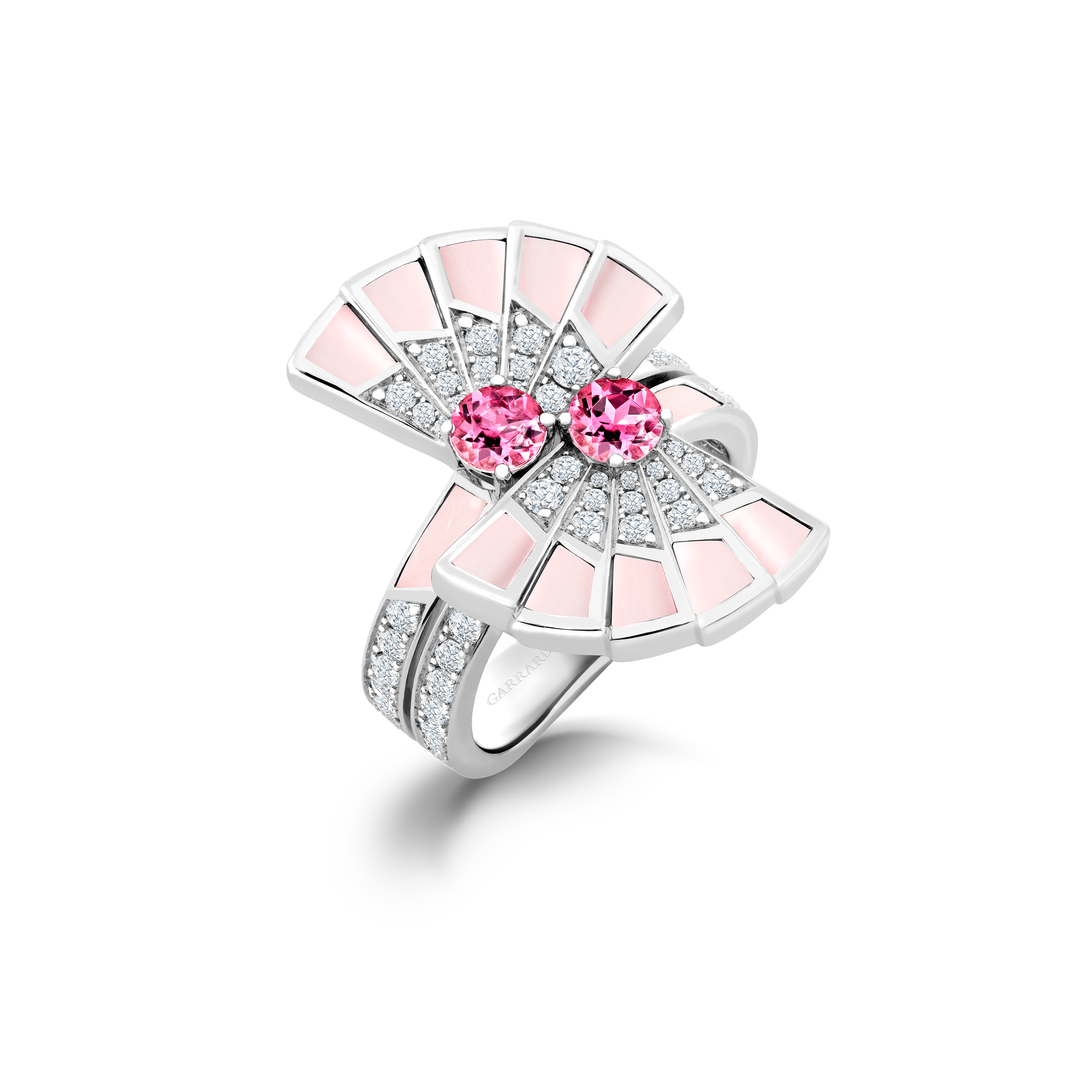 Garrard Fanfare Symphony jewellery collection Tourmaline and Pink Opal Ring In 18ct White Gold with Diamonds 2017280 Hero View Garrard Fanfare Symphony jewellery collection Tourmaline and Pink Opal Ring In 18ct White Gold with Diamonds 2017280 Hero View