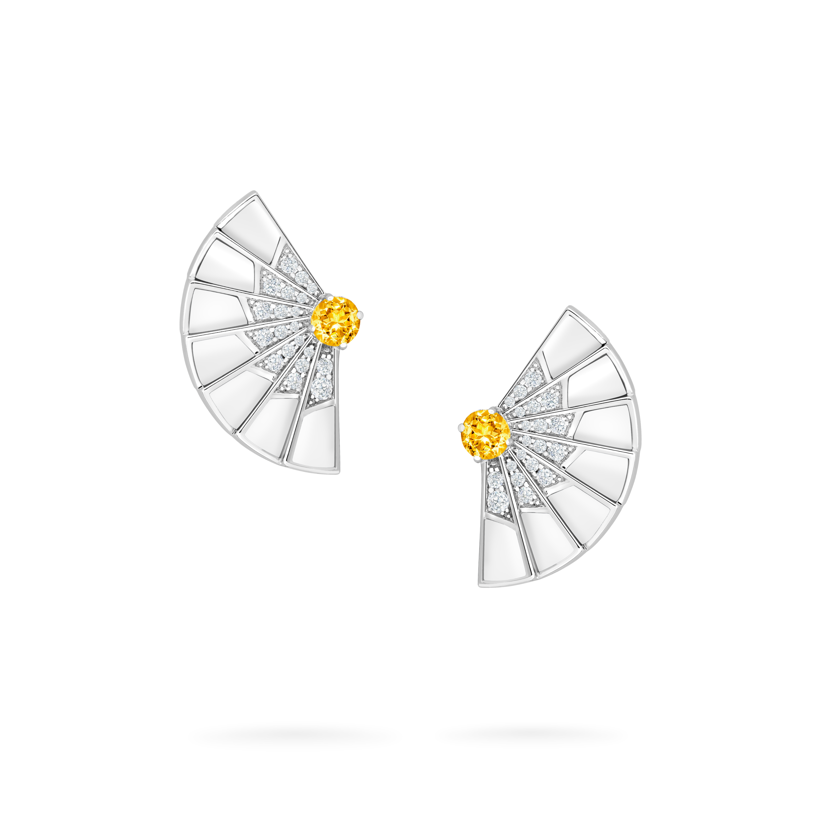 Garrard Fanfare Symphony jewellery collection Yellow Sapphire and White Agate Earrings in 18ct White Gold with Diamonds2017333 Hero View Garrard Fanfare Symphony jewellery collection Yellow Sapphire and White Agate Earrings in 18ct White Gold with Diamonds2017333 Hero View