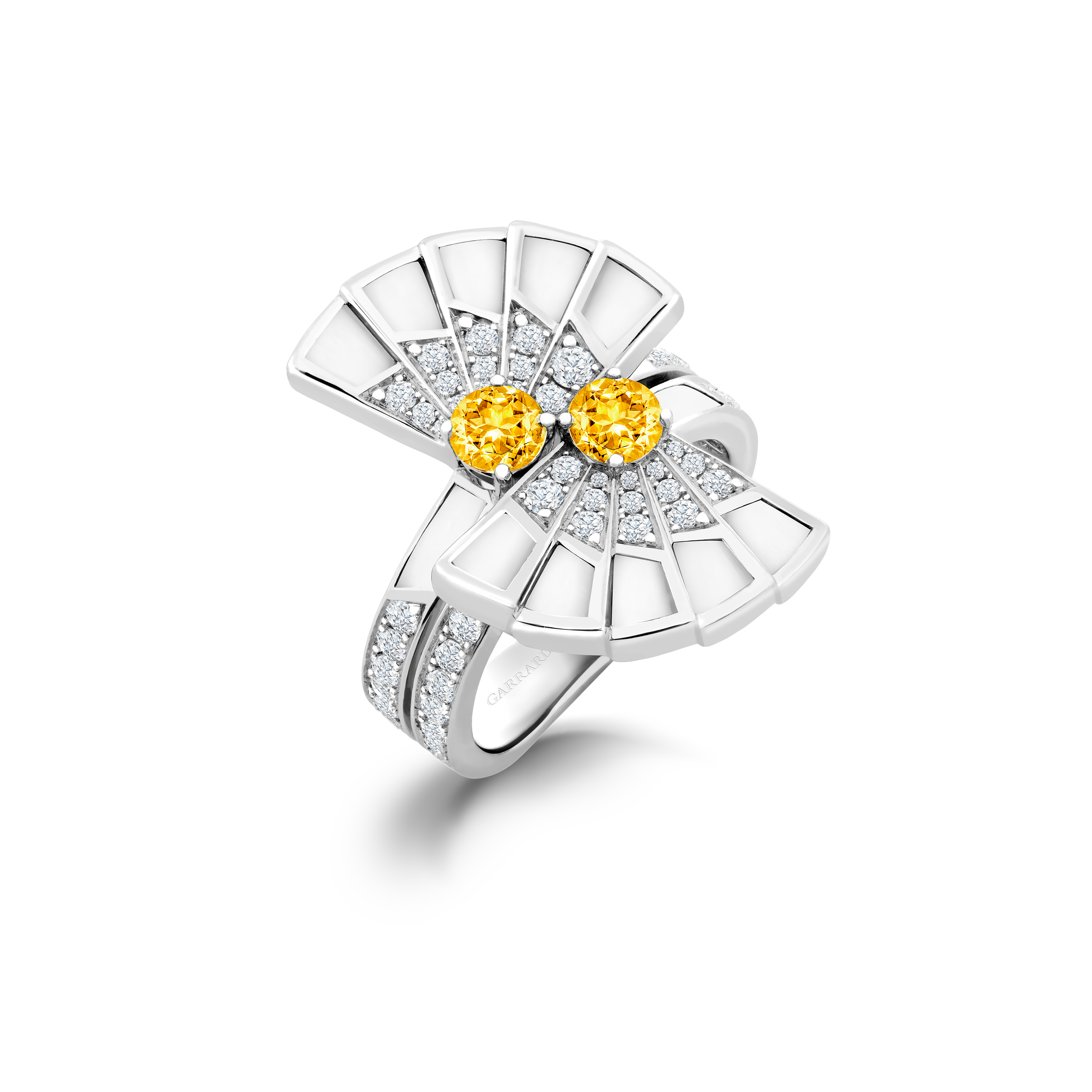 Garrard Fanfare Symphony jewellery collection Yellow Sapphire and White Agate Ring in 18ct White Gold with Diamonds 2017356 Hero View Garrard Fanfare Symphony jewellery collection Yellow Sapphire and White Agate Ring in 18ct White Gold with Diamonds 2017356 Hero View