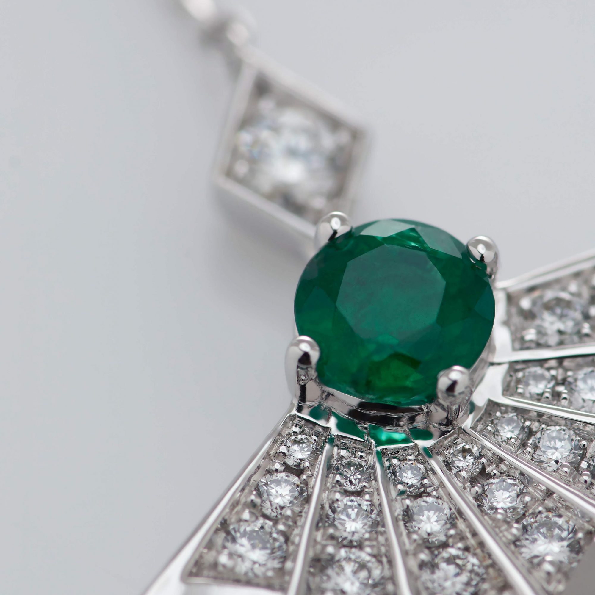 Garrard Fanfare Symphony jewellery collection emerald and malachite full colour earrings in 18ct white gold 2017305 Detail View 2