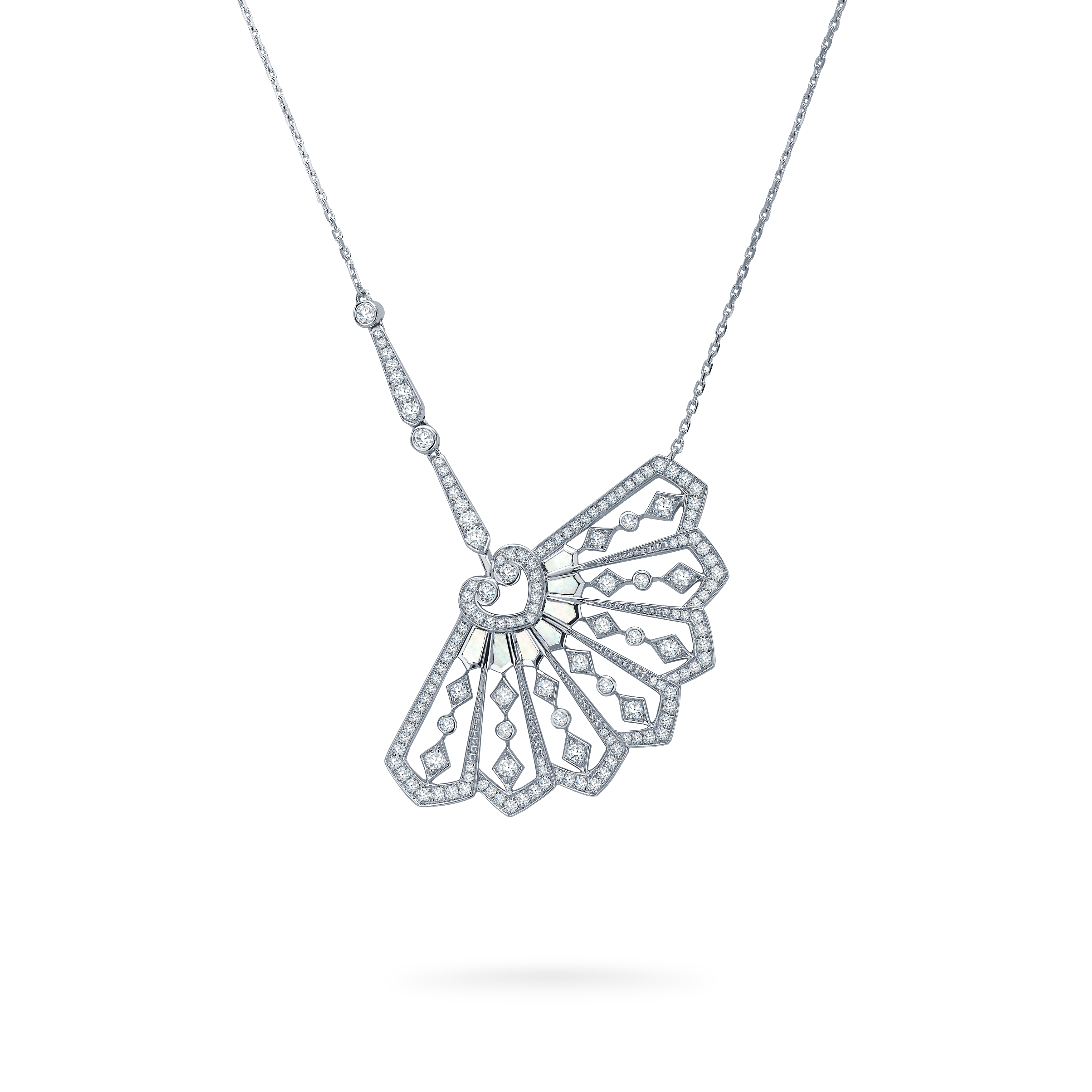 Garrard Fanfare collection Diamond and Mother of Pearl Pendant in 18ct White Gold 2015303 Hero View Garrard Fanfare collection Diamond and Mother of Pearl Pendant in 18ct White Gold 2015303 Hero View