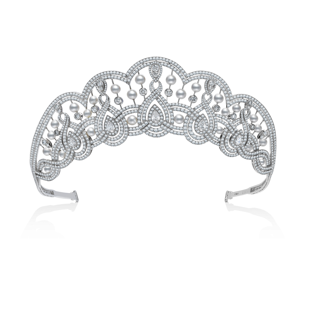 Garrard Garland High Jewellery Diamond and Pearl Tiara In 18ct White Gold 2014254
