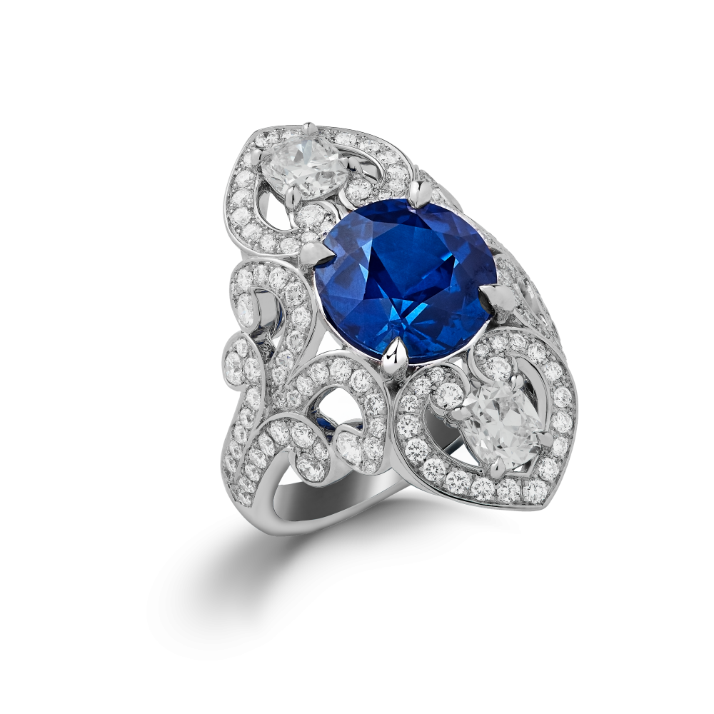 Garrard Jewelled Vault 4.74ct Round Royal Blue Sapphire Ring In 18ct White Gold with Diamonds 2015976 Hero