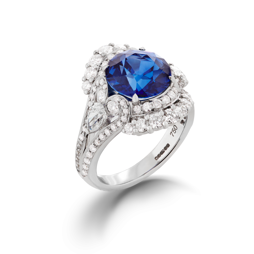 Garrard Jewelled Vault 4.79ct Round Royal Blue Sapphire Ring In 18ct White Gold with Diamonds 2016610 Hero