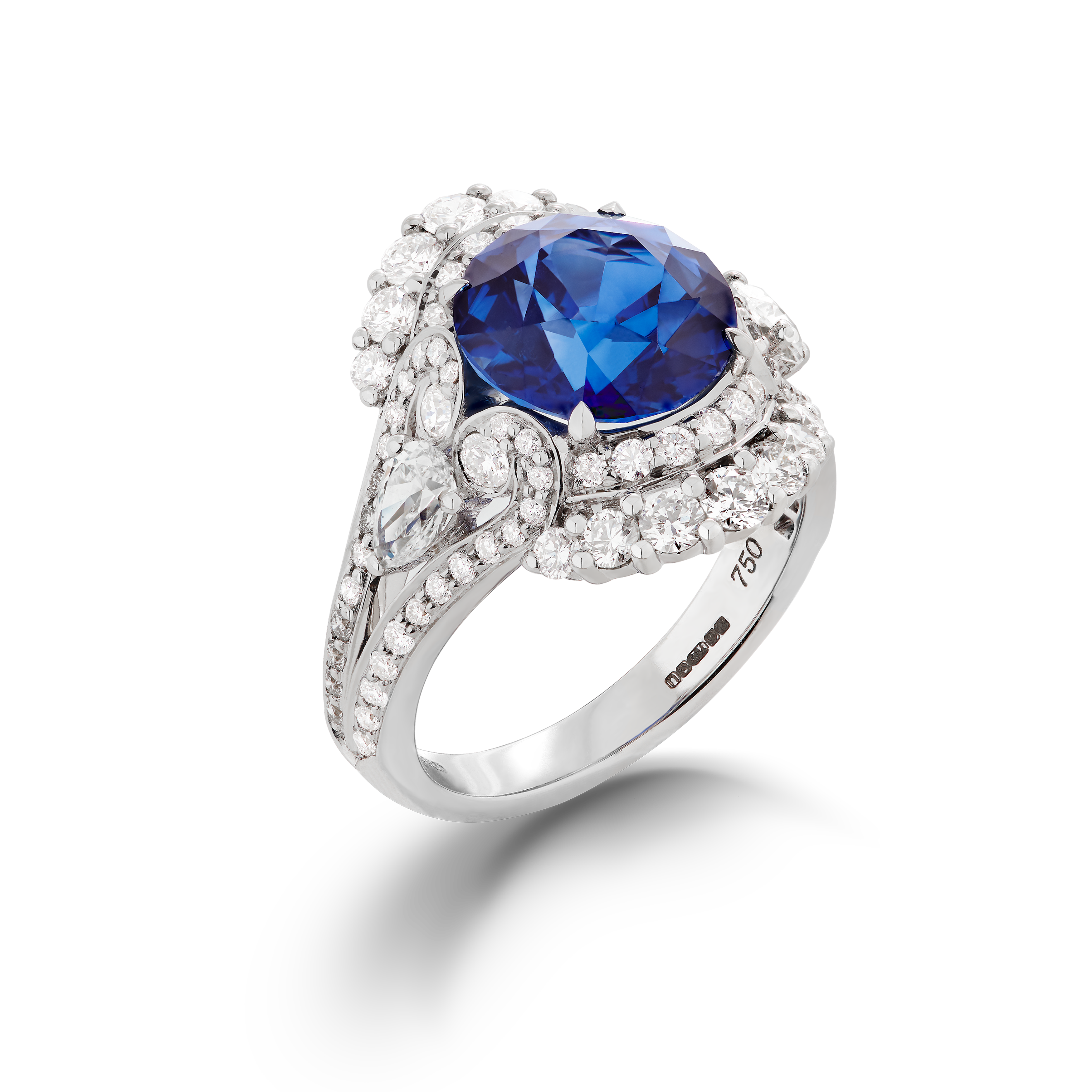 Garrard Jewelled Vault 4.79ct Round Royal Blue Sapphire Ring In 18ct White Gold with Diamonds 2016610 Hero Garrard Jewelled Vault 4.79ct Round Royal Blue Sapphire Ring In 18ct White Gold with Diamonds 2016610 Hero