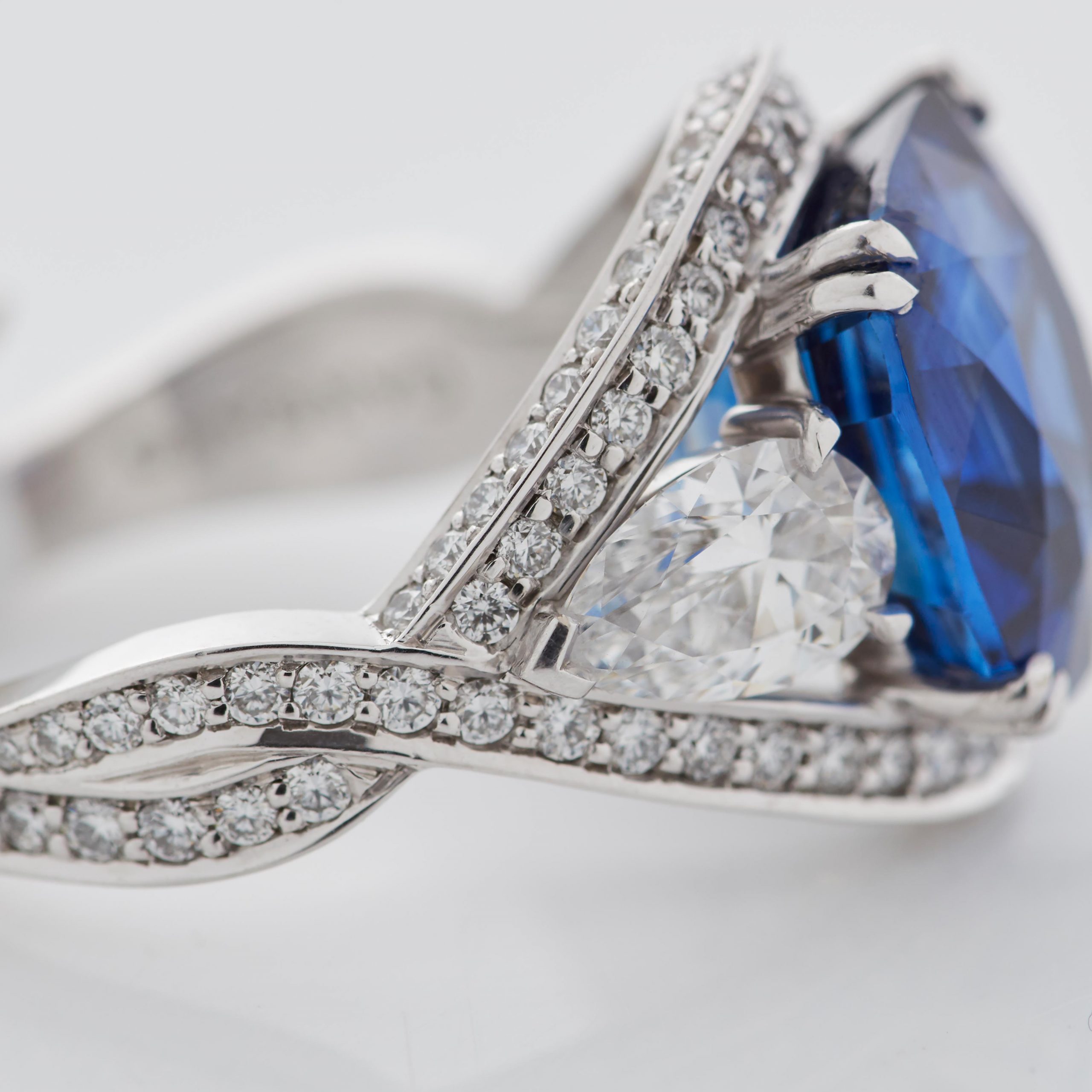 Garrard Jewelled Vault 8.85ct Cushion Cut Royal Blue Sapphire Ring In 18ct White Gold with Diamonds 2016303 Detail 2 Garrard Jewelled Vault 8.85ct Cushion Cut Royal Blue Sapphire Ring In 18ct White Gold with Diamonds 2016303 Detail 2