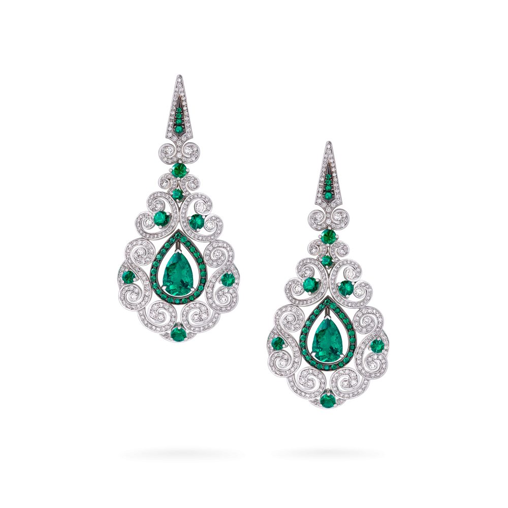 Garrard Jewelled Vault Emerald and Diamond High Jewellery Earrings In 18 Carat White Gold 2016276 Hero