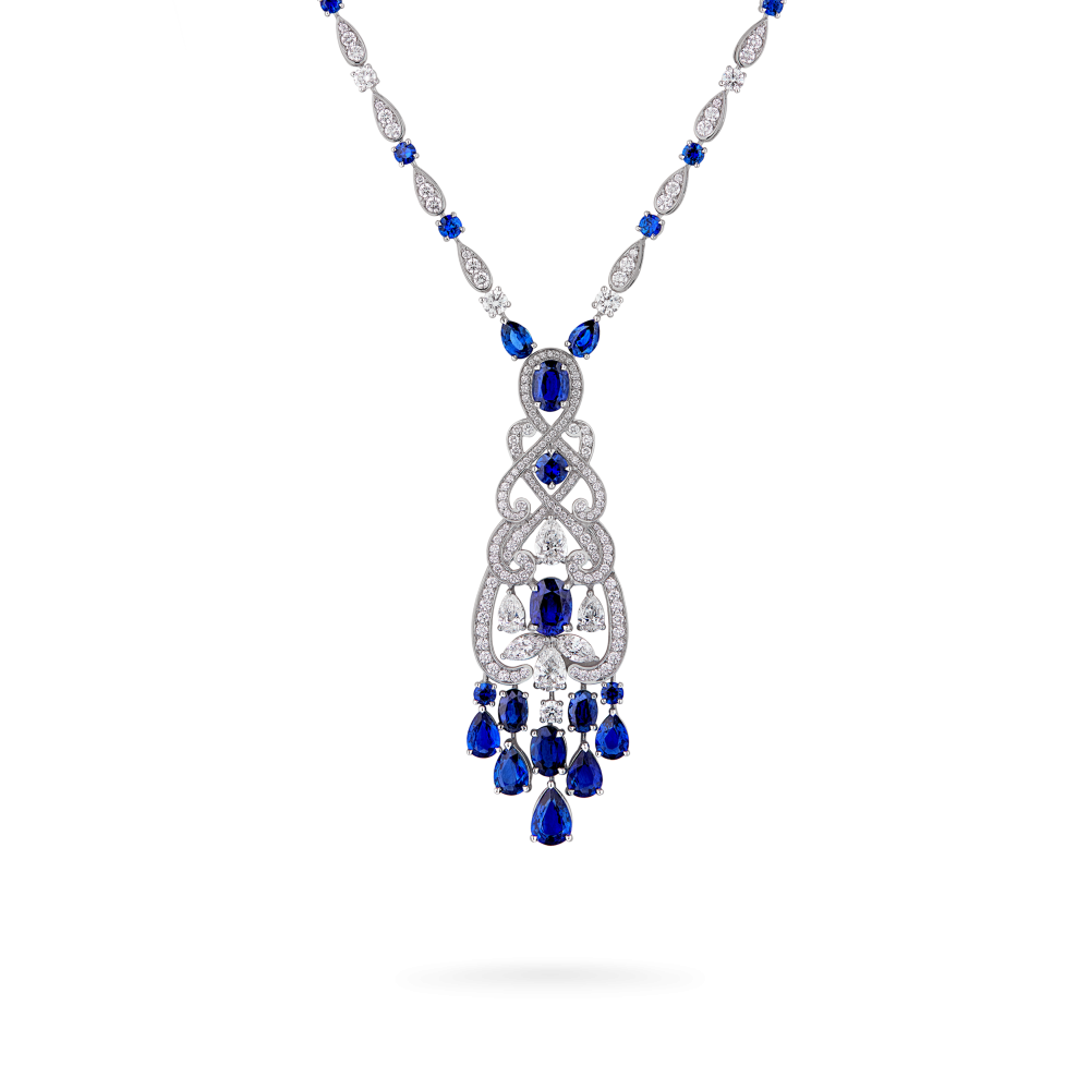 Garrard Regal Cascade High Jewellery Sapphire and Diamond Necklace In 18ct White Gold 2016679
