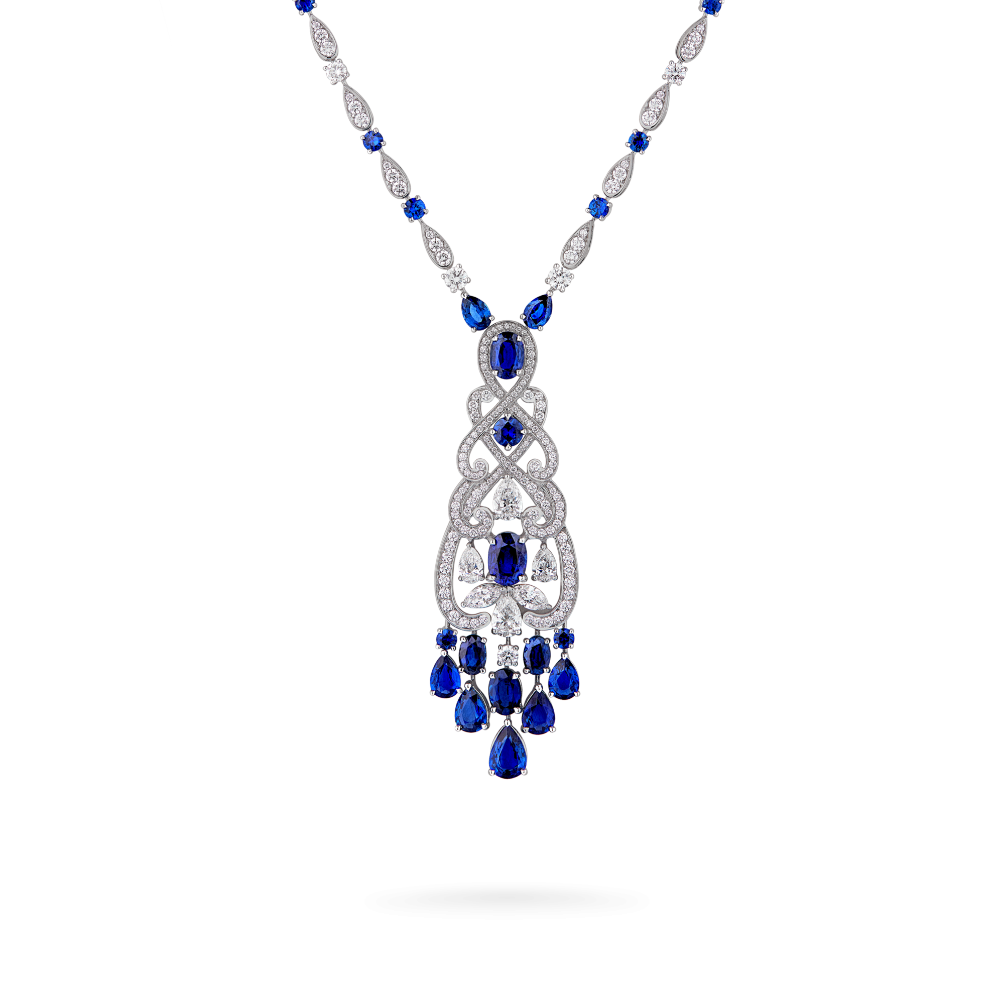 Garrard Regal Cascade High Jewellery Sapphire and Diamond Necklace In 18ct White Gold 2016679