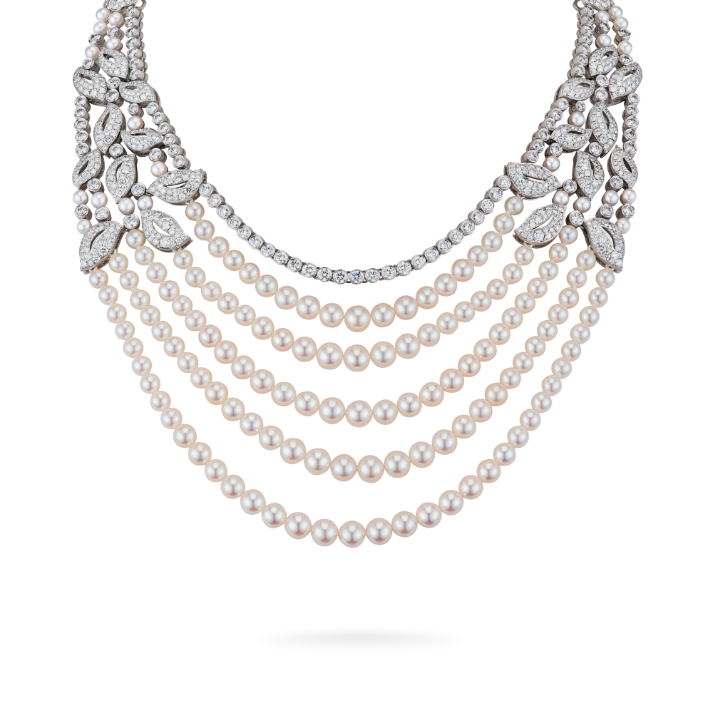 Garrard Rose Garden High Jewellery Pearl and Diamond Necklace In 18ct White Gold 2012589