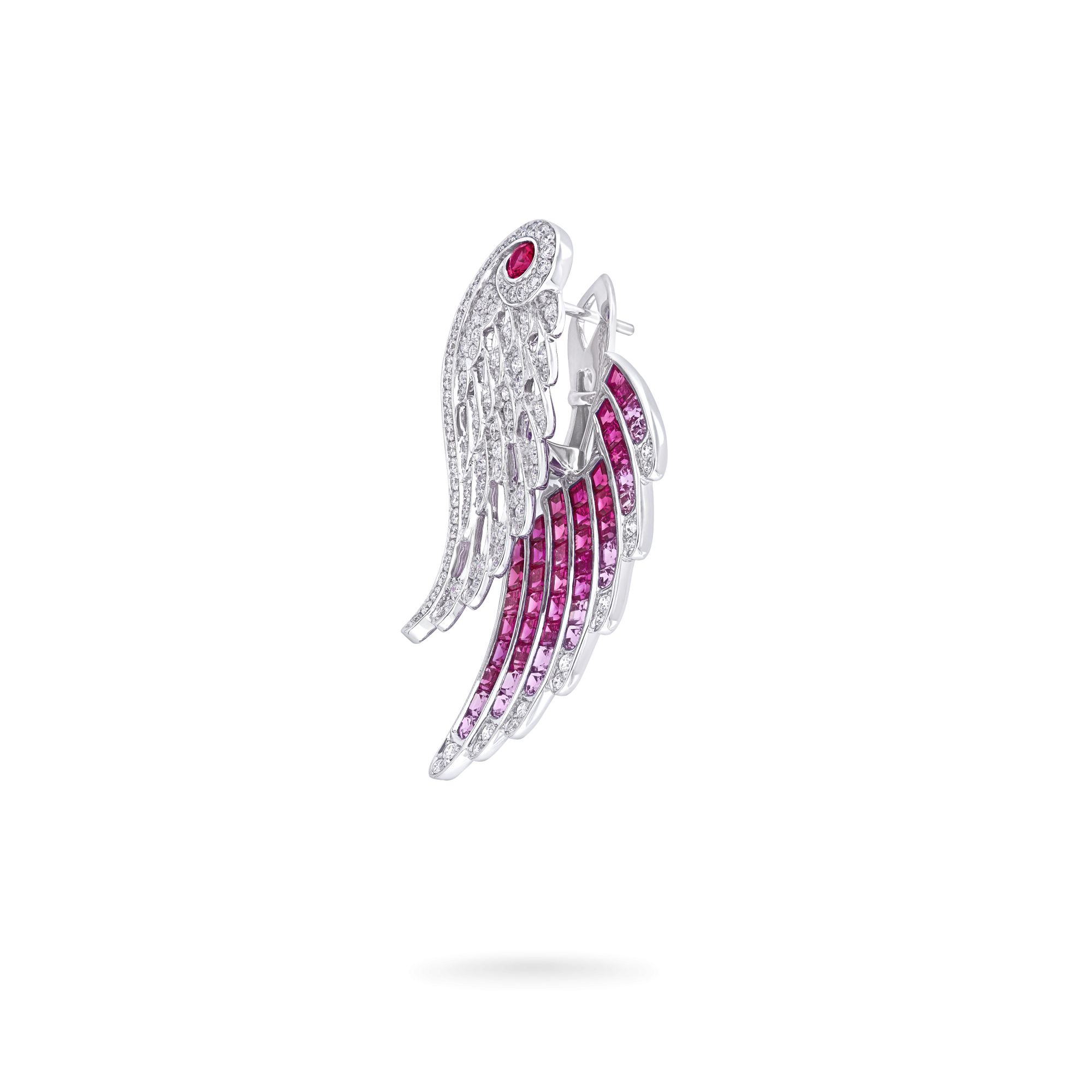 Garrard Wings Embrace collection Flamingo Ear Jackets In 18ct White Gold with Diamonds Rubies and Sapphires 2017605 side