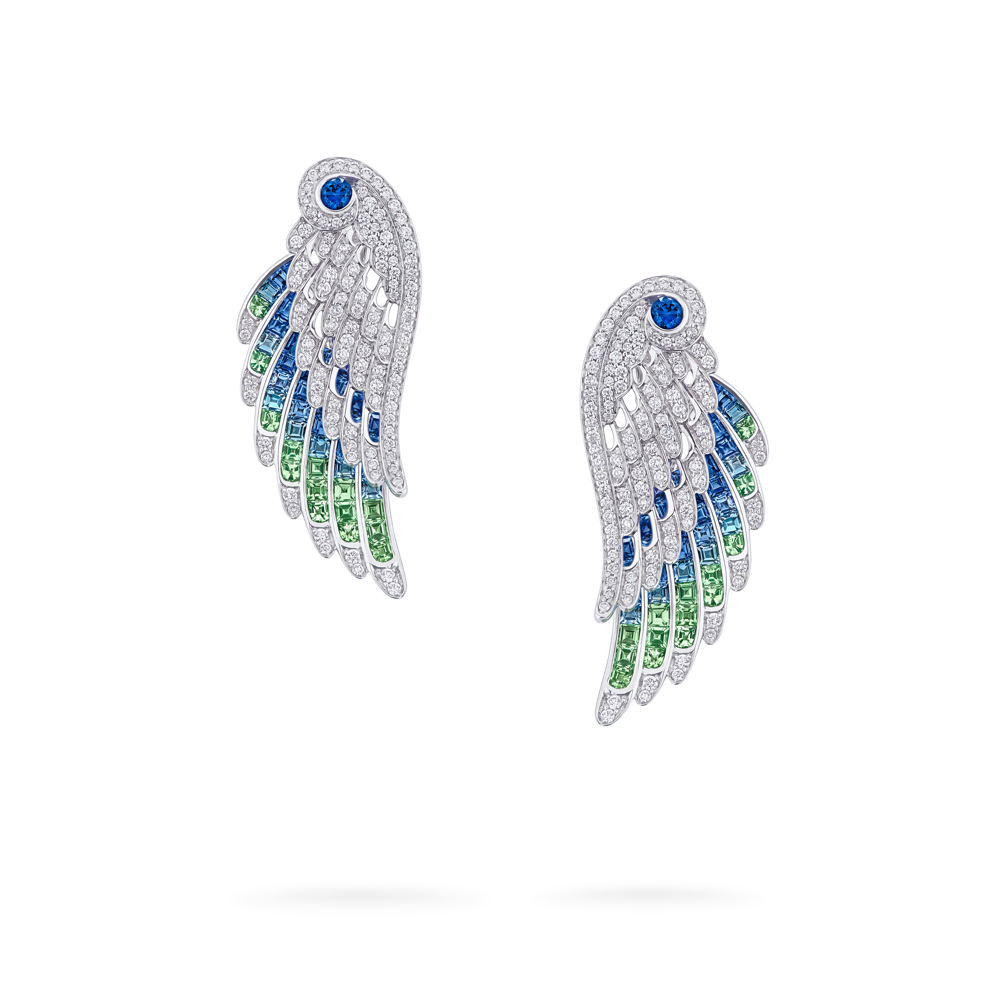 Garrard Wings Embrace collection Peacock Ear Jackets with diamonds Sapphires Tsavorites and Aquamarines 2017611 Hero View Garrard Wings Embrace collection Peacock Ear Jackets with diamonds Sapphires Tsavorites and Aquamarines 2017611 Hero View