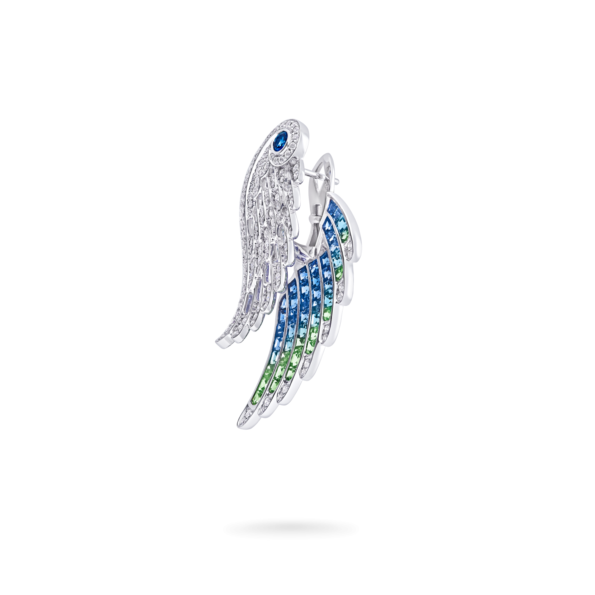 Garrard Wings Embrace collection Peacock Ear Jackets with diamonds Sapphires Tsavorites and Aquamarines 2017611 Side