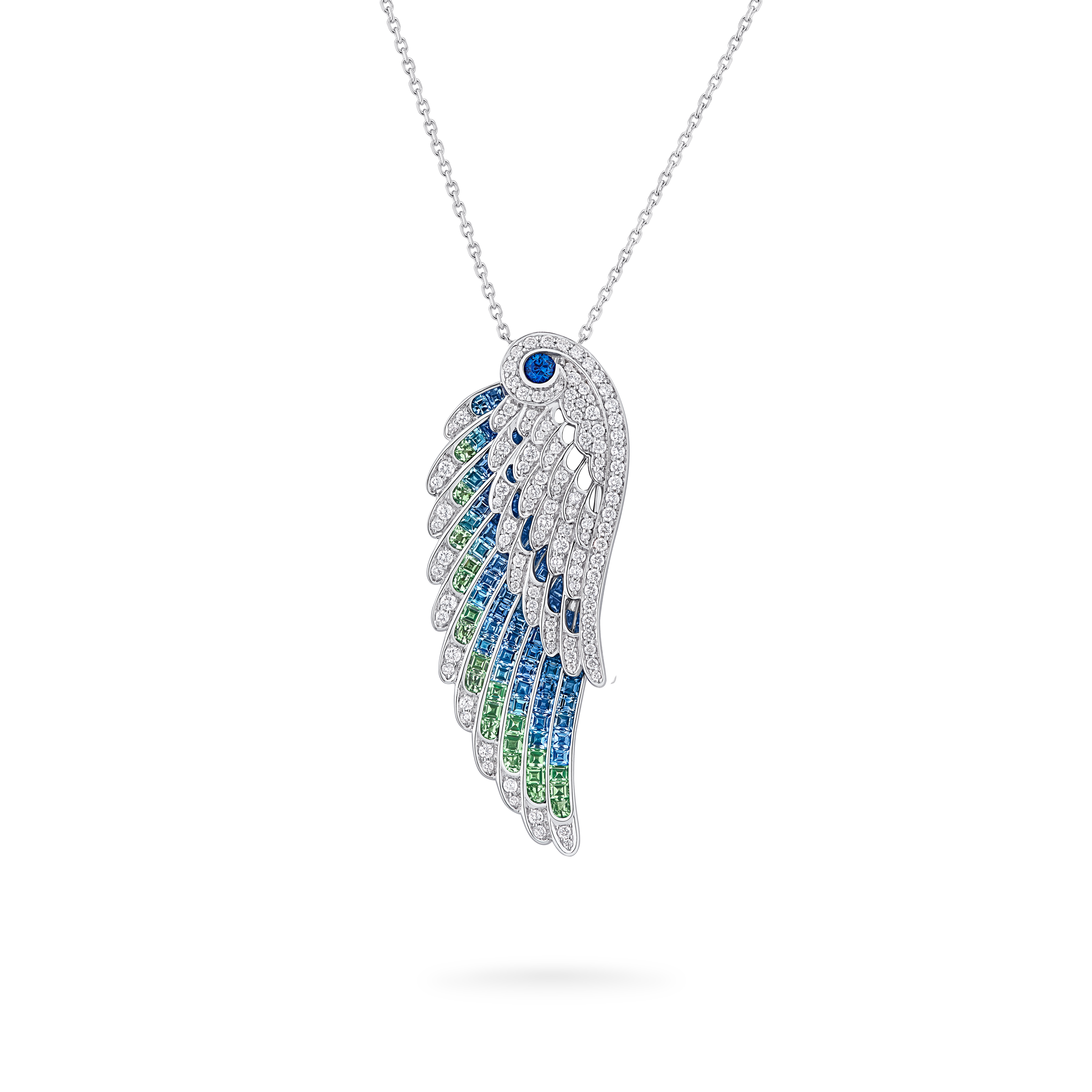 Garrard Wings Embrace collection Peacock Slide Pendant with Diamonds Sapphires Tsavorites and Aquamarines 2017610 Hero Garrard Wings Embrace collection Peacock Slide Pendant with Diamonds Sapphires Tsavorites and Aquamarines 2017610 Hero